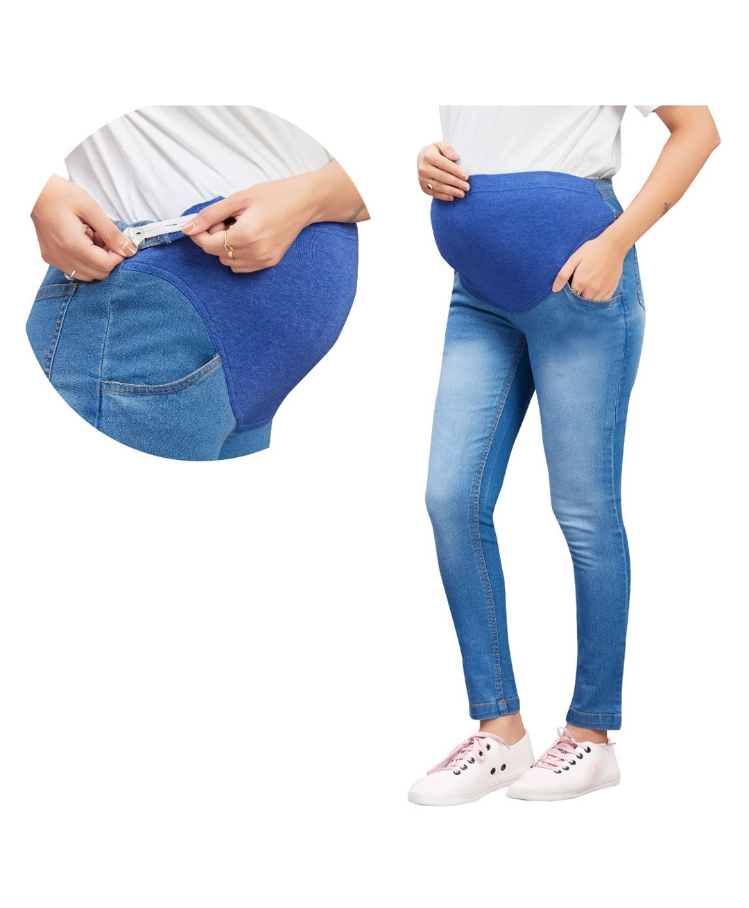 Mama & Bebe Denim Knit Mild Washed Maternity Jeans - Navy Blue