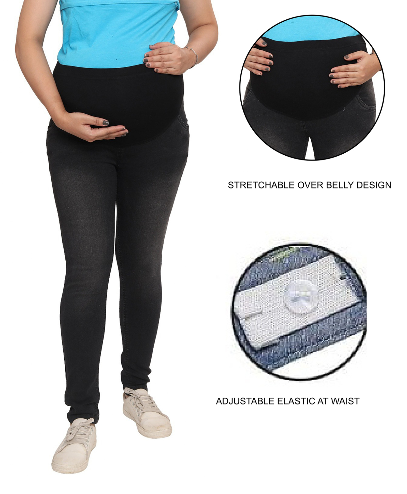 Mama & Bebe Denim Knit Mild Washed Maternity Jeans - Black-picture-30