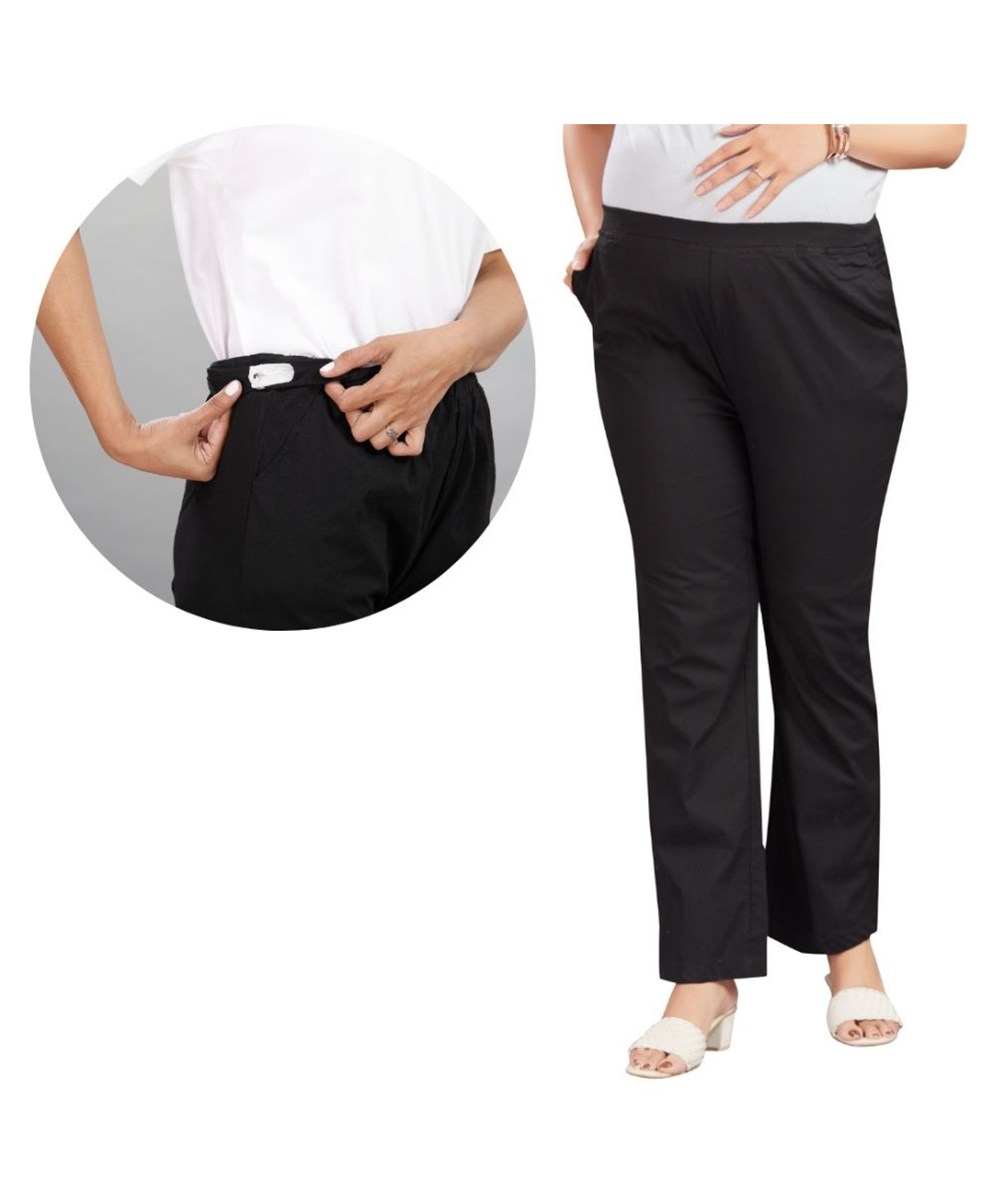 Mama & Bebe Cotton Woven Solid Maternity Pant - Black-picture-16