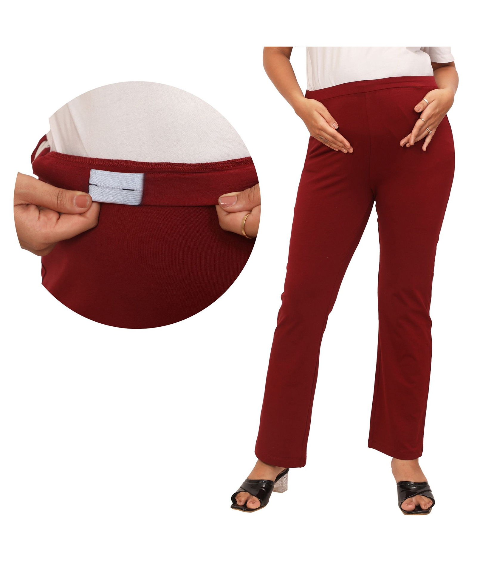 Mama & Bebe Cotton Woven Solid Maternity Pant - Maroon-picture-38