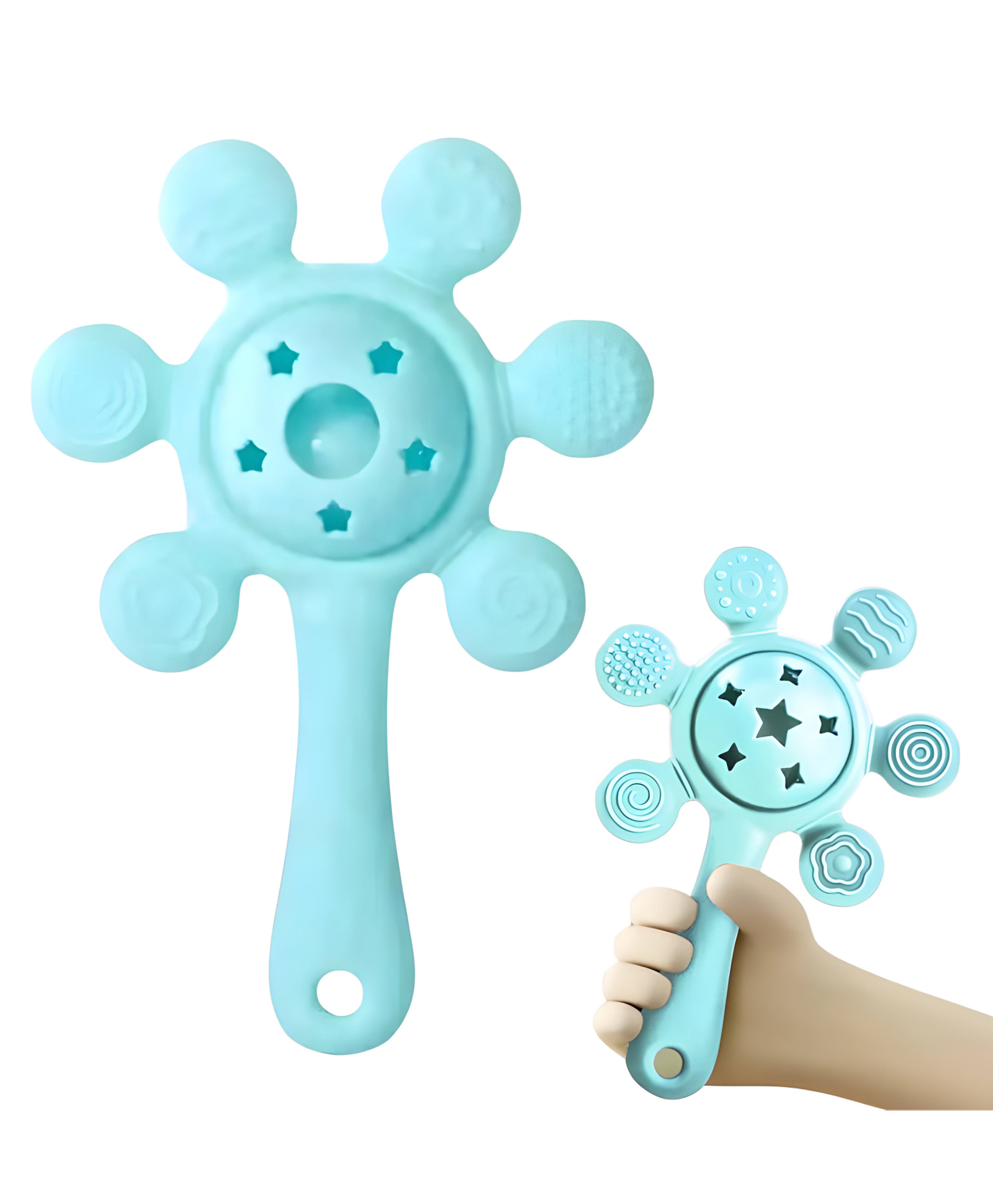 COZY VIBES Multi-Textured Soft Silicone Gum Massager Oral Care Jhunjhuna Lightweight Soothing Teether with Rattle Sound-PACK OF 1 - COLOR MAY VARY-image-22
