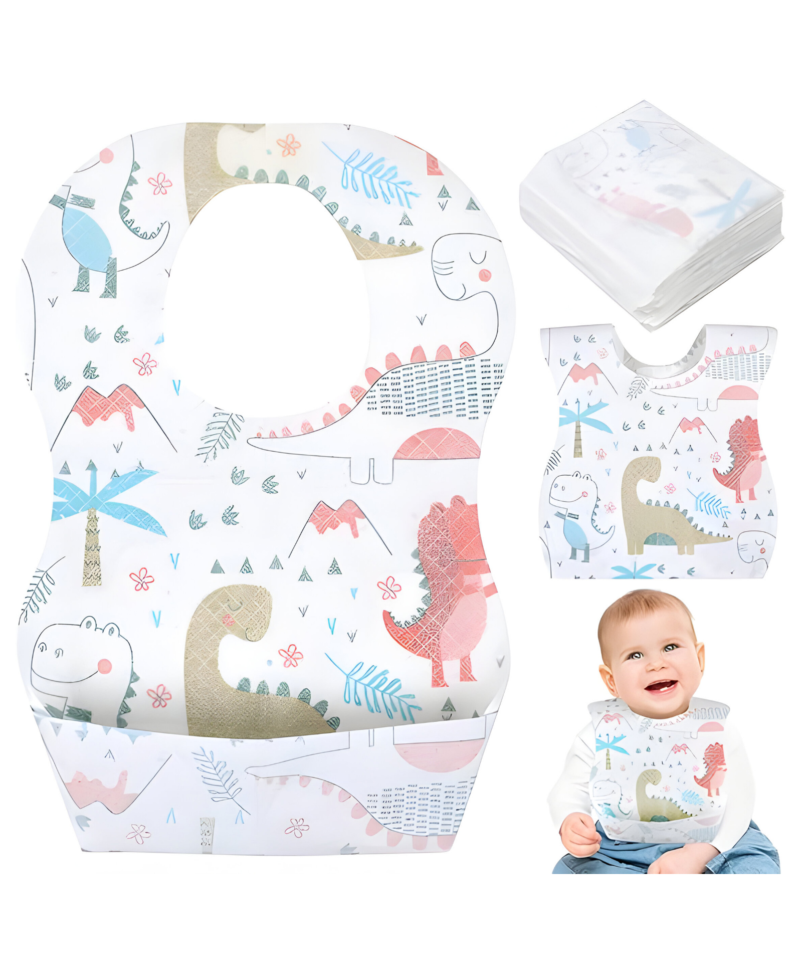 COZY VIBES Disposable Bibs, 10 Pcs Disposable Bibs Baby with Food Catcher Pocket, Waterproof Baby Feeding Bib, Adjustable Baby Bib for Toddlers Boys Girls Travel Outdoor-image-25