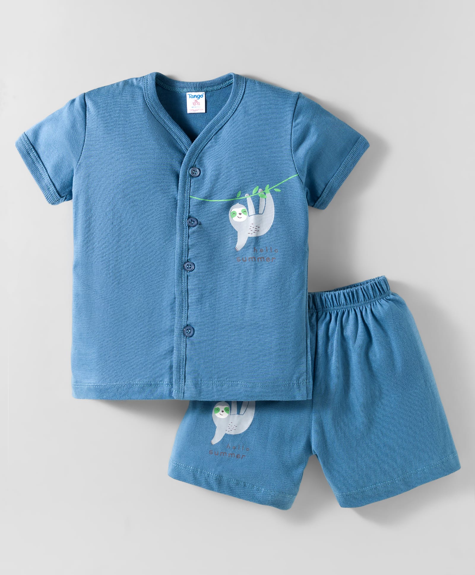 Tango Single Jersey Knit Half Sleeves Shorts Night Suit With Sloth Print - Blue-picture-12