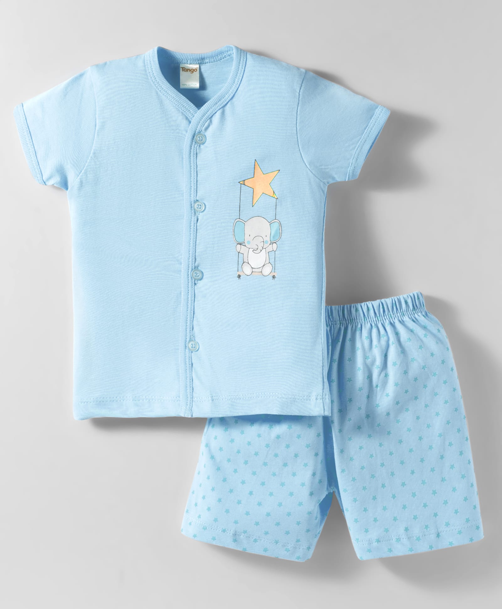 Tango Single Jersey Knit Half Sleeves Shorts Night Suit With Elephant & Star Print - Light Blue-picture-33