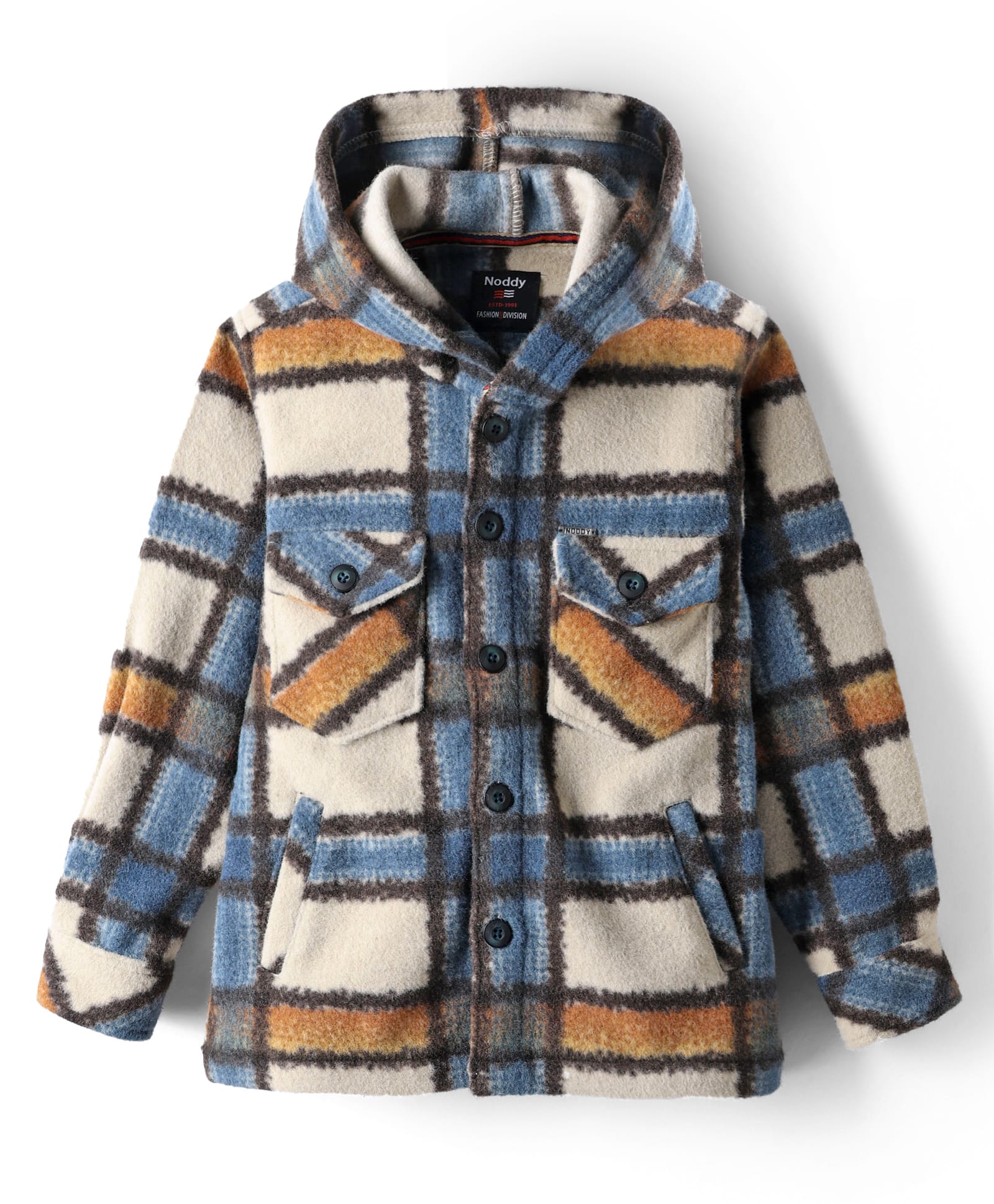 Noddy Full Sleeves Checked Hodded Shacket - Fawn-picture-10