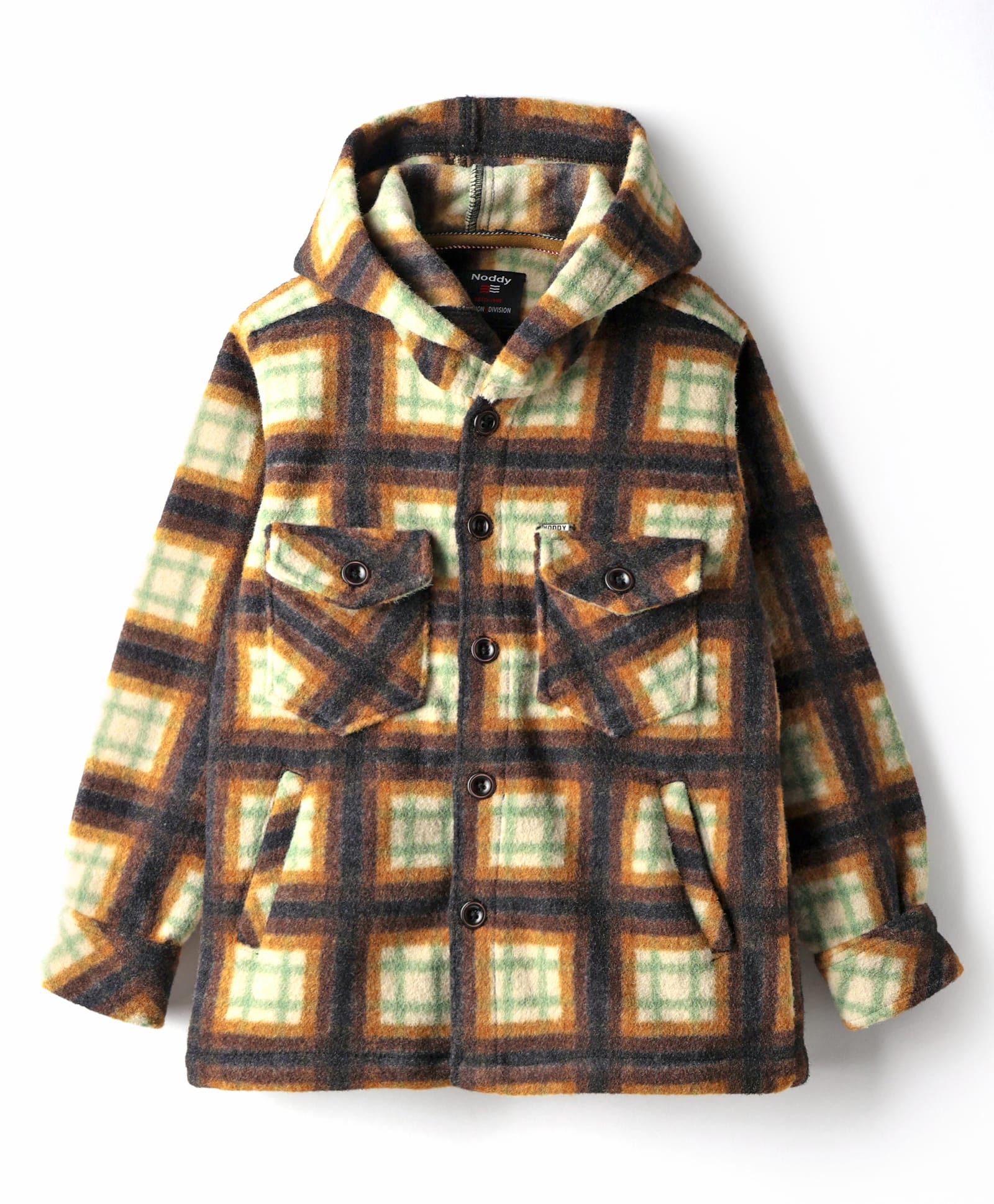 Noddy Full Sleeves Checked Hodded Shacket - Coffee-image-34