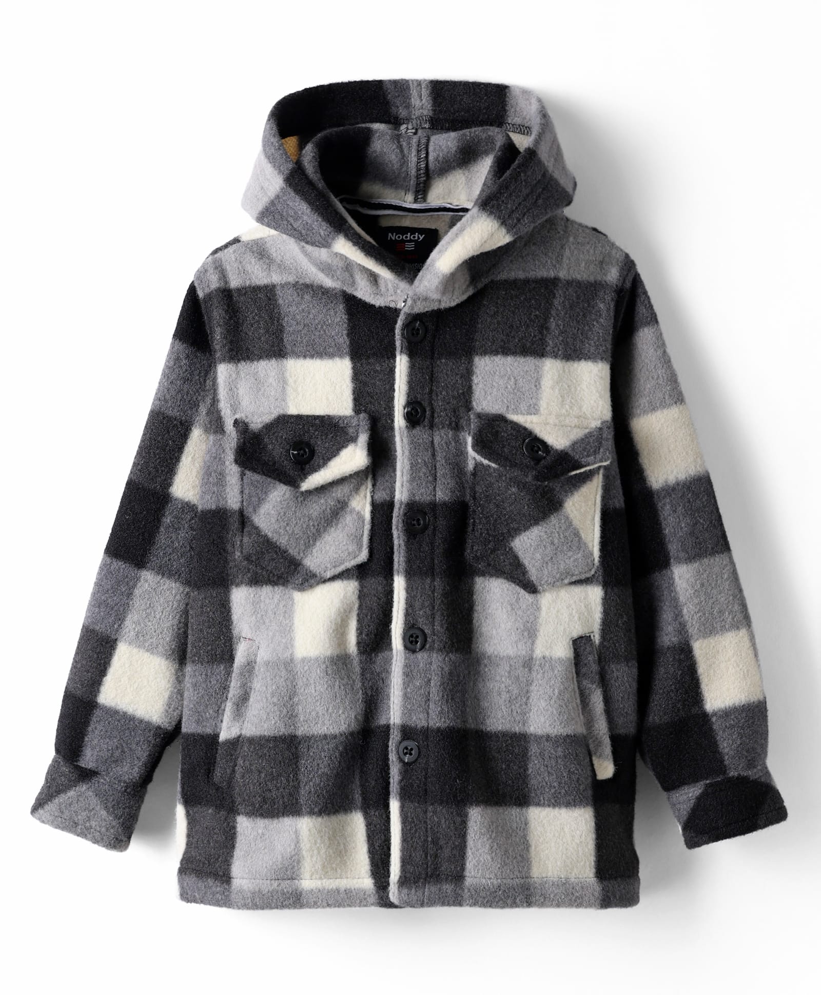 Noddy Full Sleeves Checked Hodded Shacket - Black-picture-26