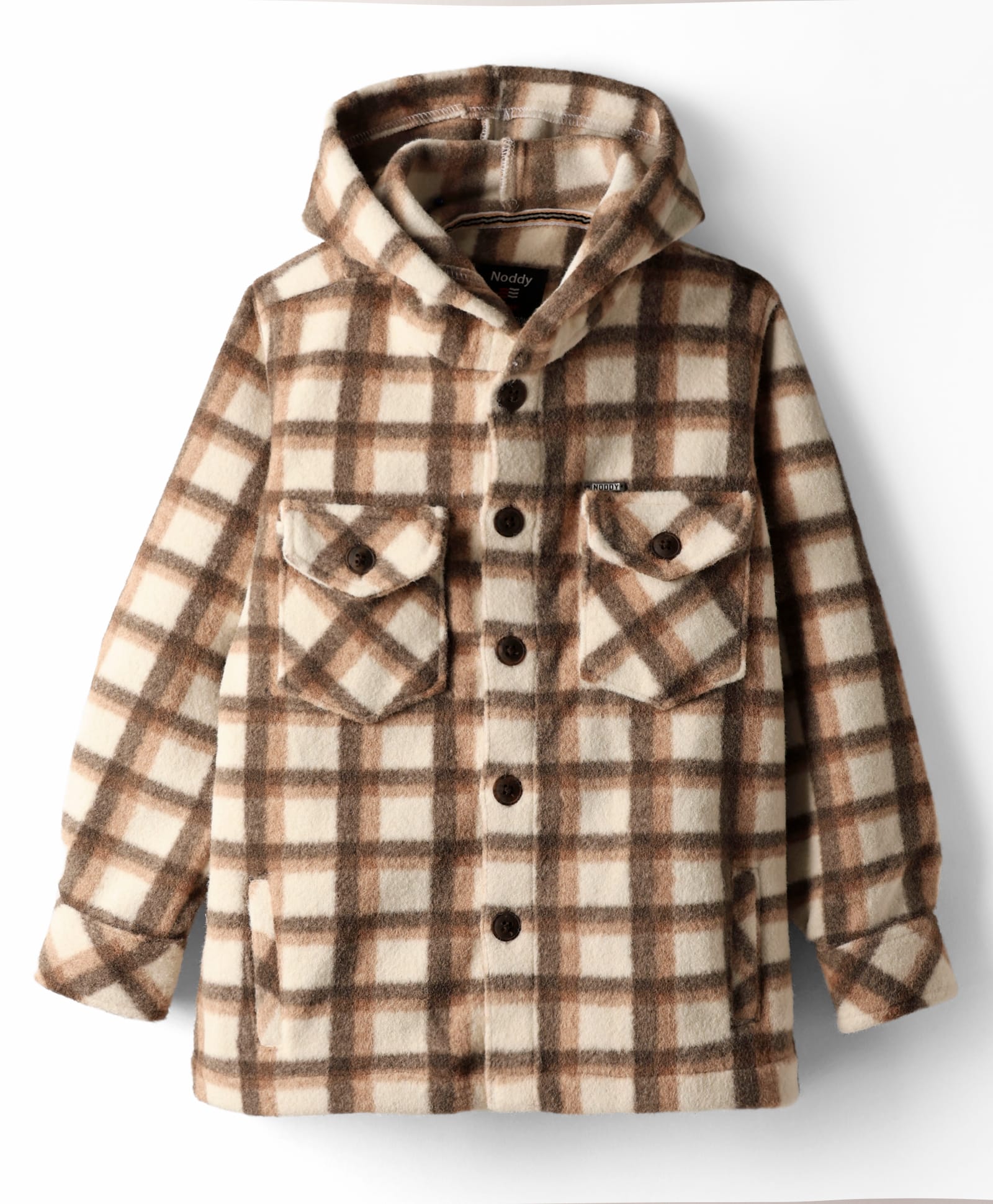 Noddy Full Sleeves Checked Hodded Shacket - Brown-image-22