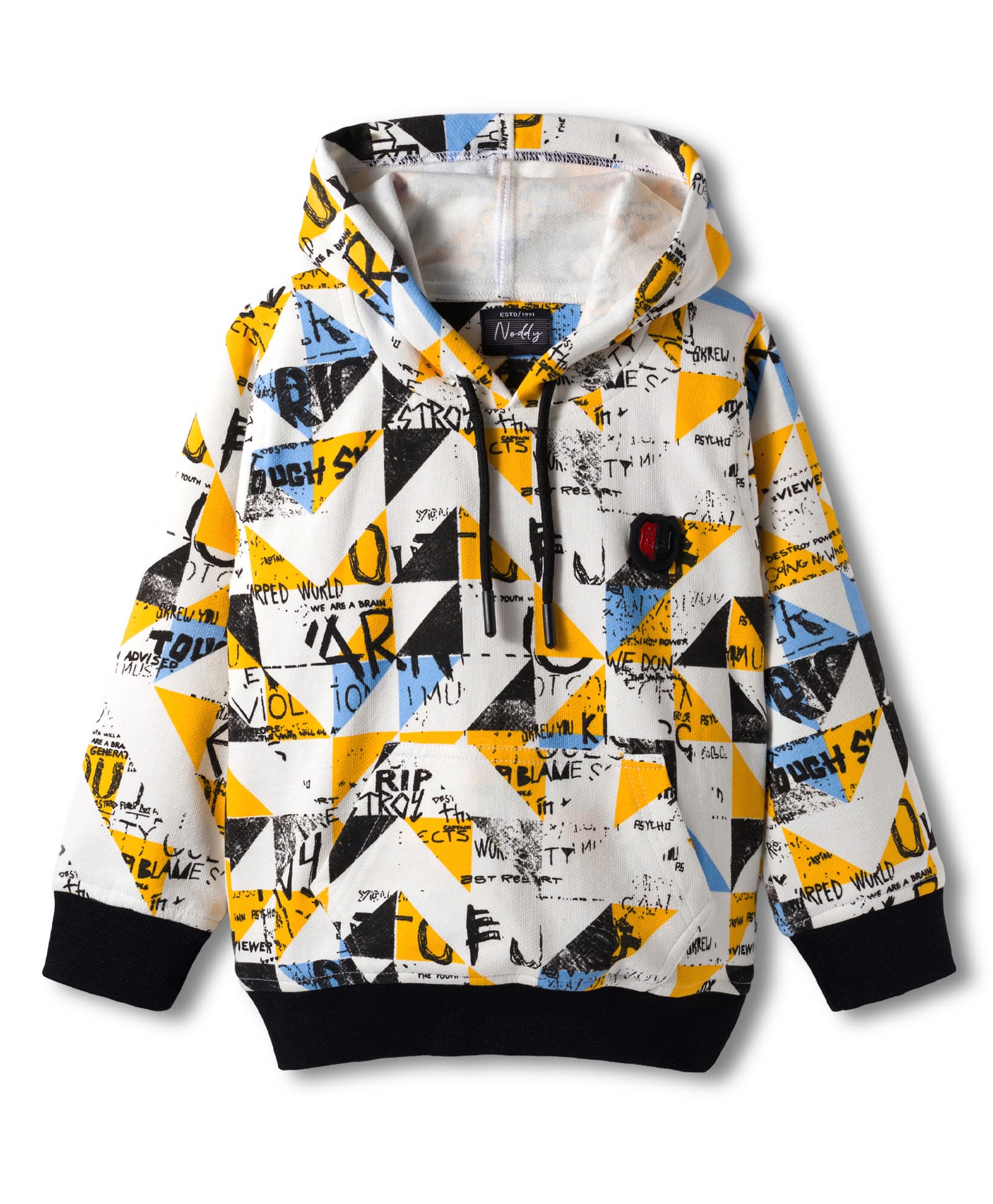 Noddy Full Sleeves Abstract Printed Light Winter Hoodie - Gold-picture-15