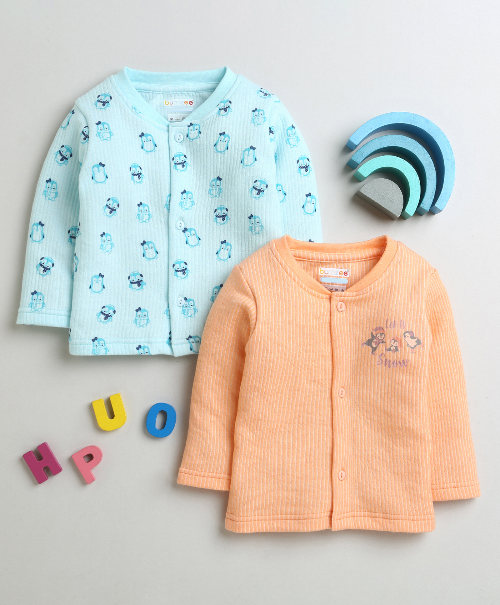 BUMZEE Cotton Knit Full Sleeves Jhablas With Animal Print Pack Of 2 - Aqua & Orange-picture-27