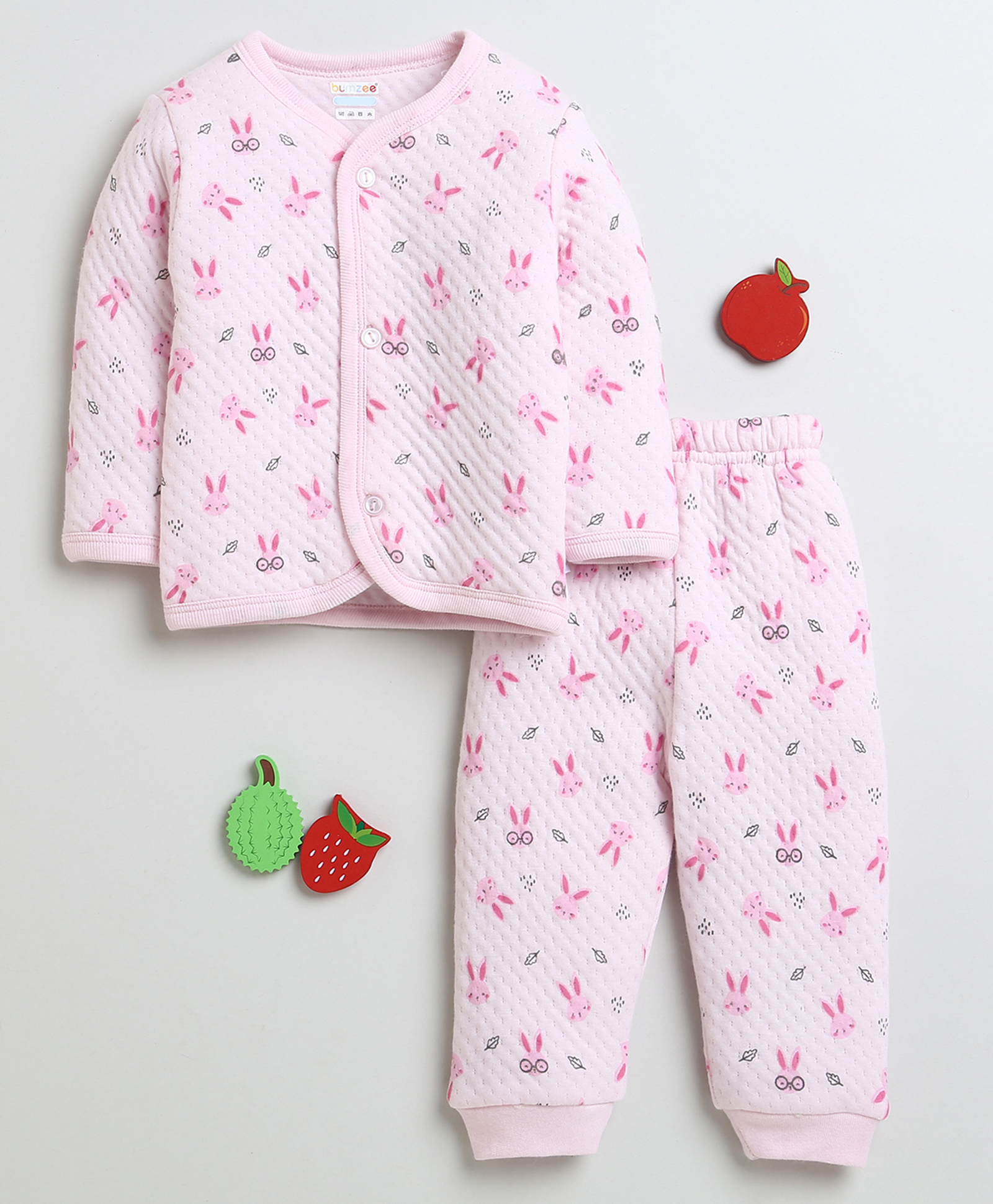 BUMZEE Knit Full Sleeves Winter Wear T-Shirt & Lounge Pant Set With Bunny Print - Pink-image-23