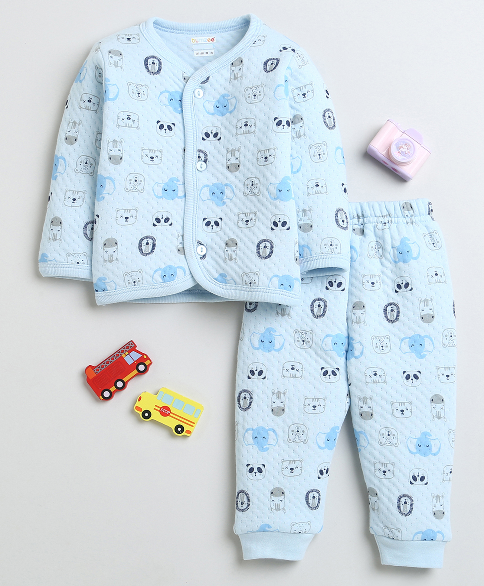 BUMZEE Knit Full Sleeves T-Shirt & Lounge Pant With Animal Print - Light Blue-image-35
