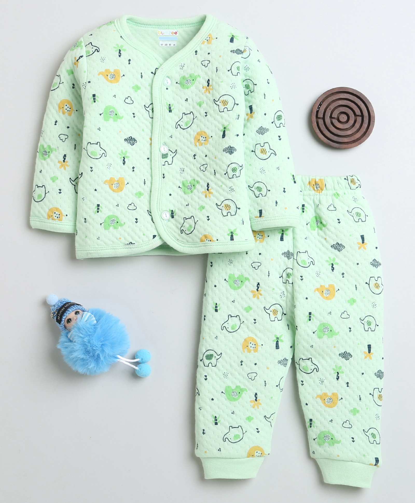 BUMZEE Knit Full Sleeves Winter Wear T-Shirt & Lounge Pant Set With Animal Print - Sea Green-image-41