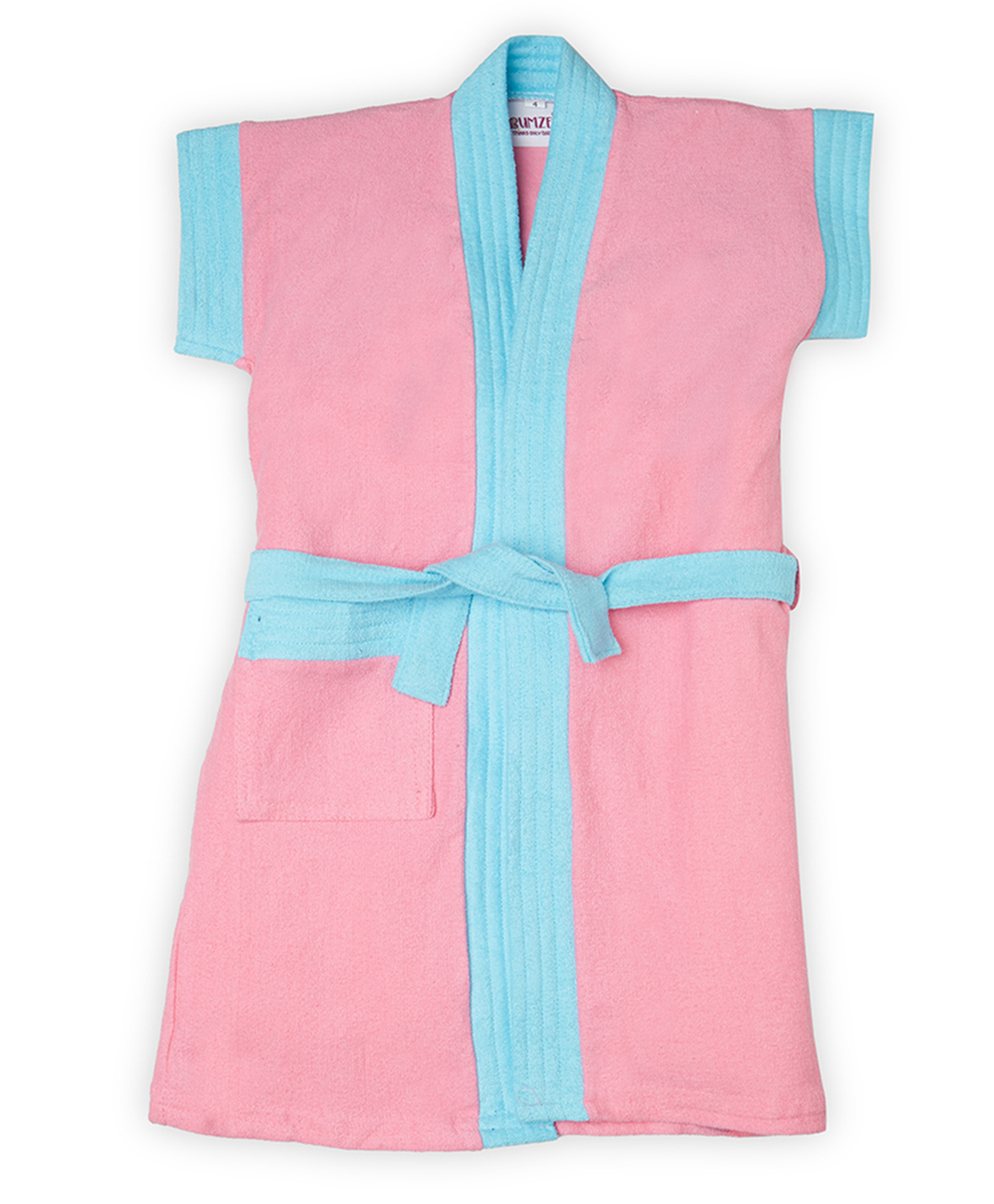 BUMZEE Terry Cotton Woven Half Sleeves Bathrobe - Pink & Light Blue-picture-25