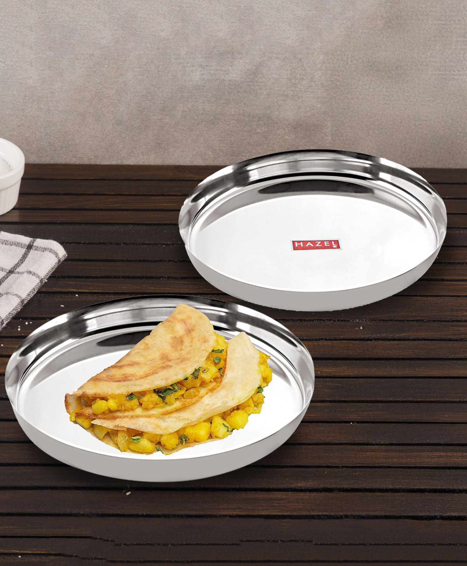 HAZEL Stainless Steel Plates Set for Dinner & Lunch Set of 2, 28 cm-picture-44