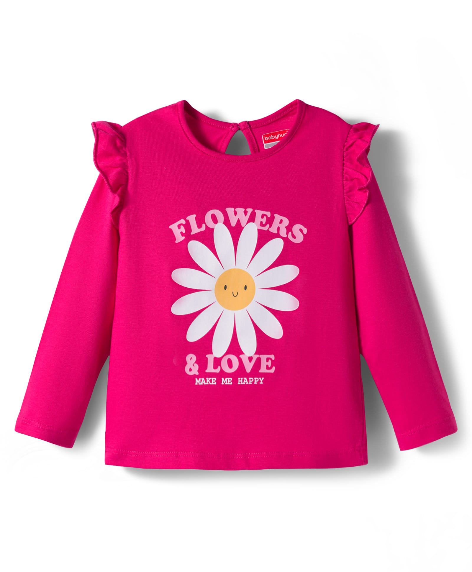 Babyhug 100% Cotton Knit Full Sleeves T-Shirt with Floral & Text Print - Dark Pink-image-41