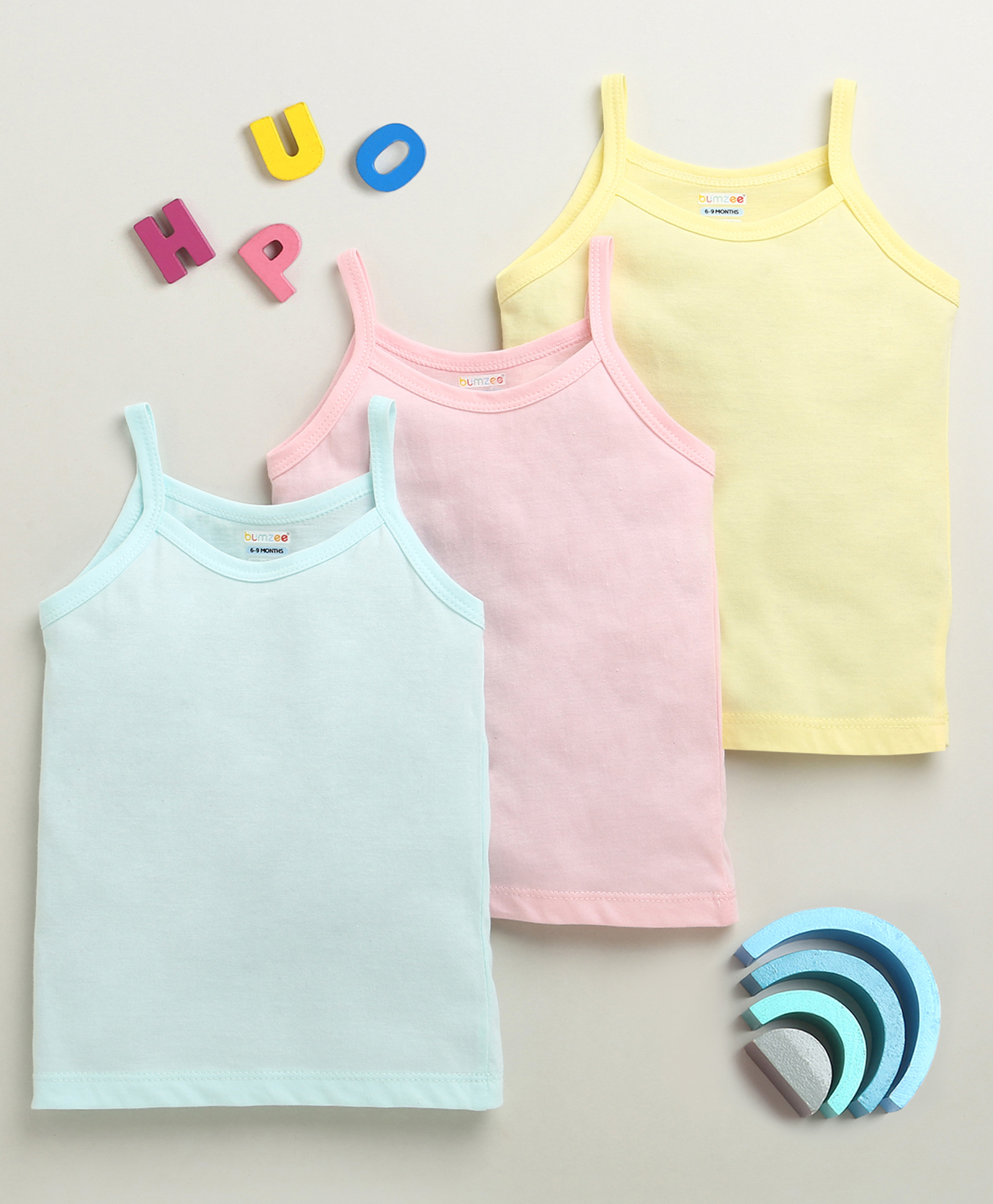 BUMZEE Cotton Sleeveless Solid Color Slips Pack of 3 - Yellow Pink & Light Blue-image-15