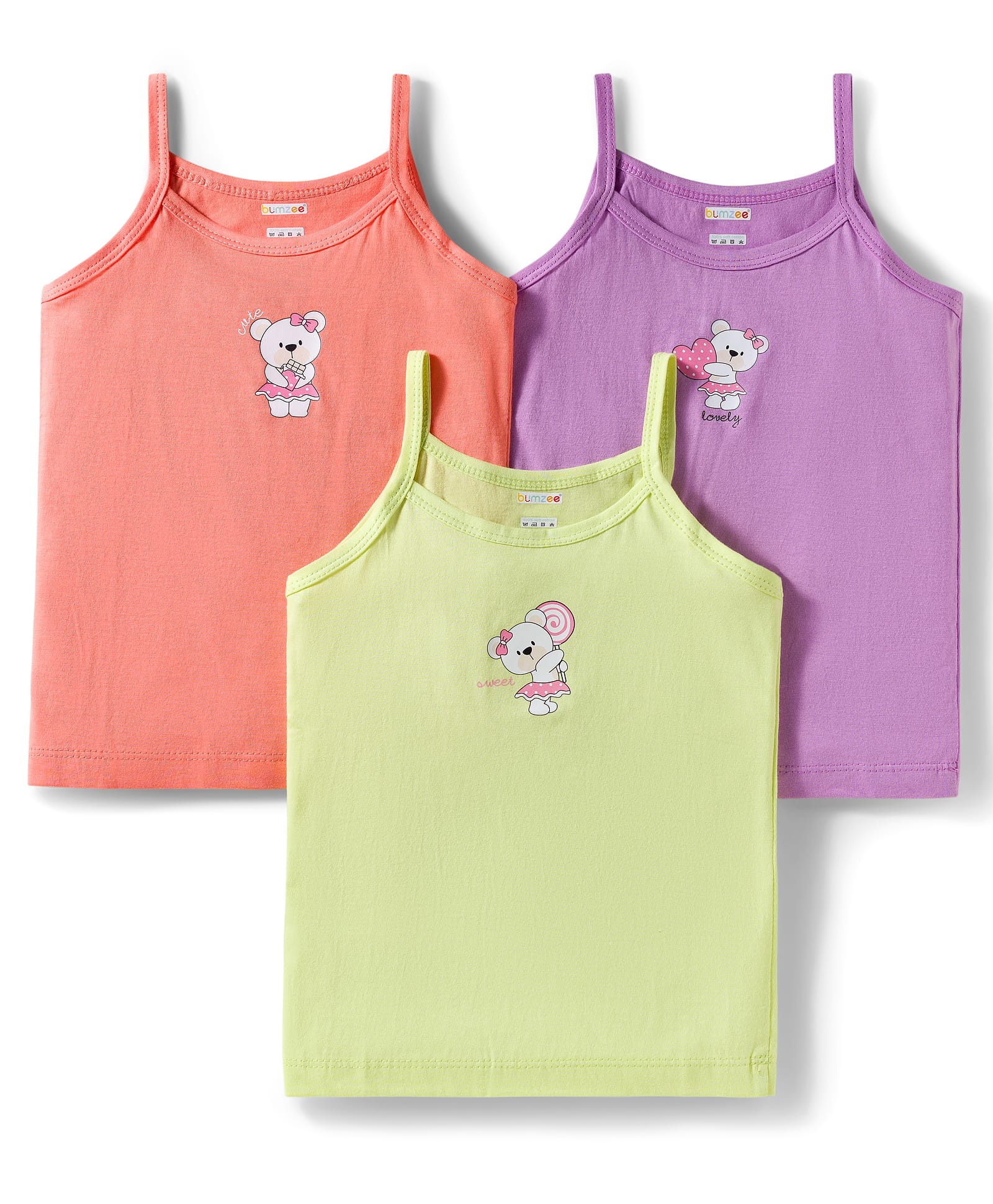 BUMZEE Cotton Knit Sleeveless Slips with Animal Print Pack of 3 - Peach Yellow & Lavender-image-7