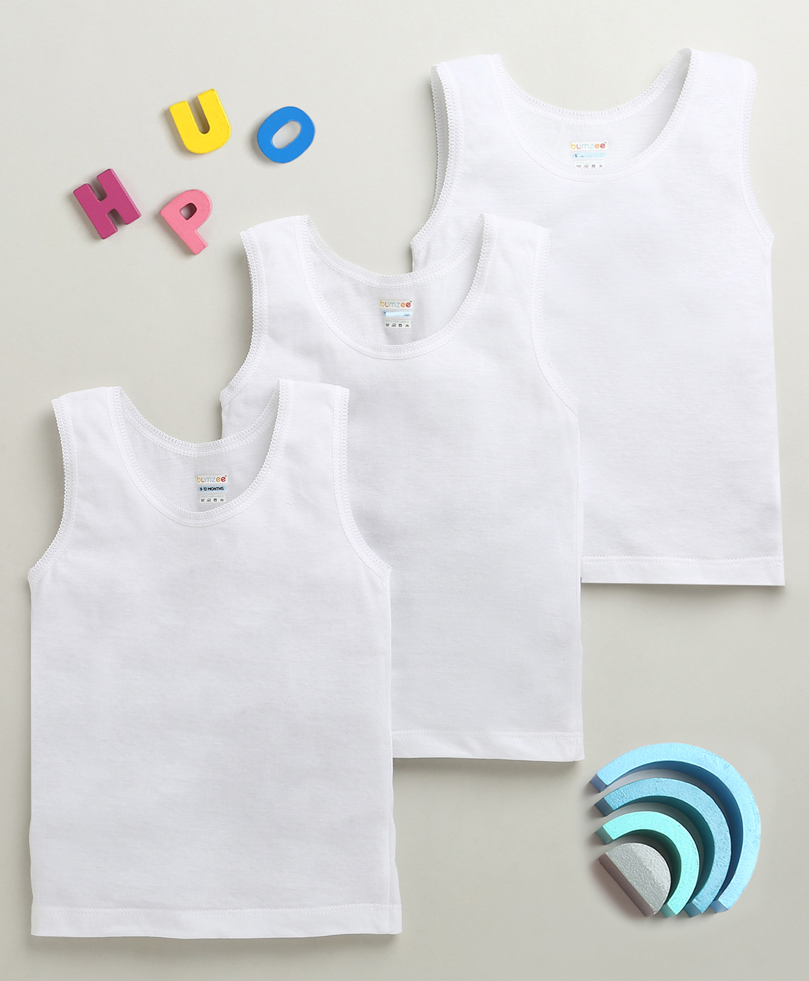 BUMZEE Cotton Knit Sleeveless Solid Slips Pack of 3 - White-image-14
