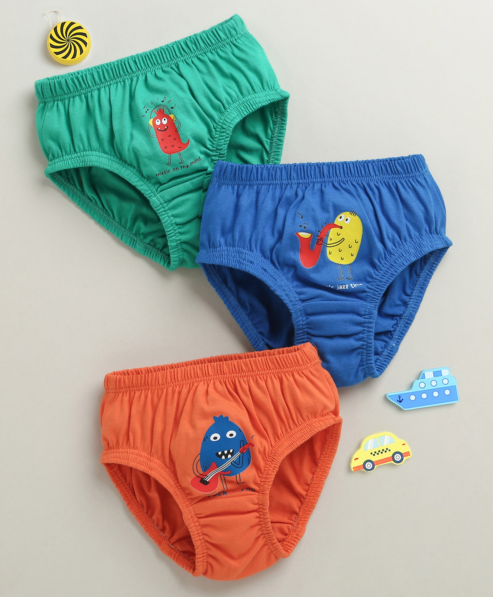 BUMZEE Cotton Briefs With Fruit Print Pack of 3 - Orange Green & Blue-image-40