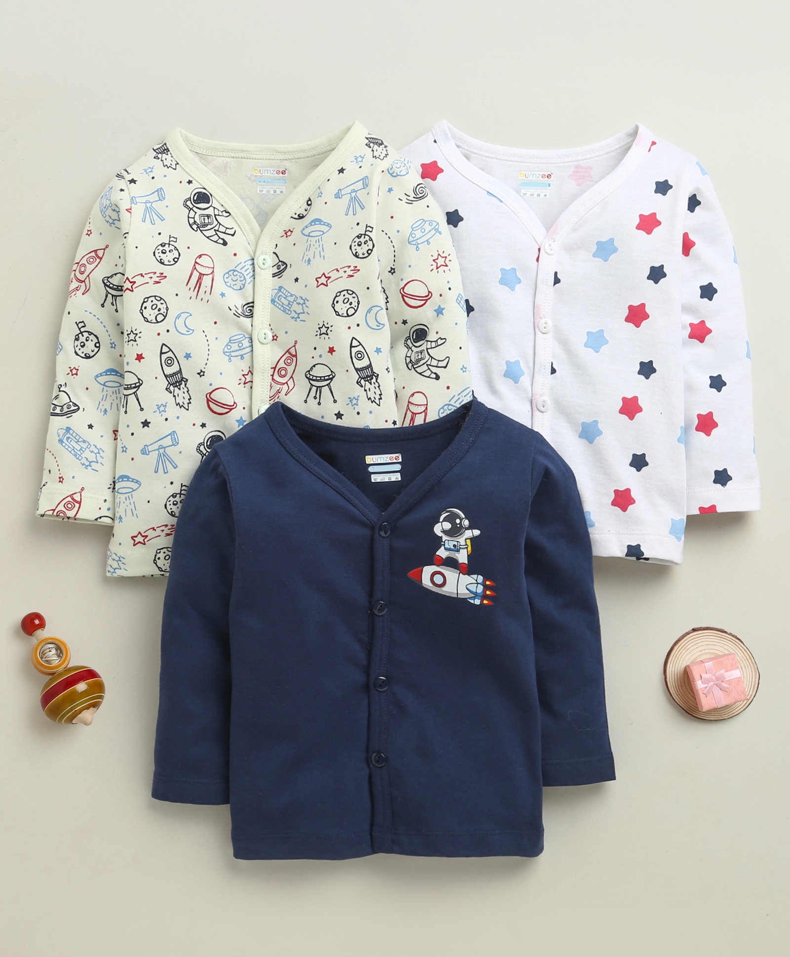 BUMZEE Cotton Knit Full Sleeves Space Print Jablas Pack of 3 - Navy & White-image-16
