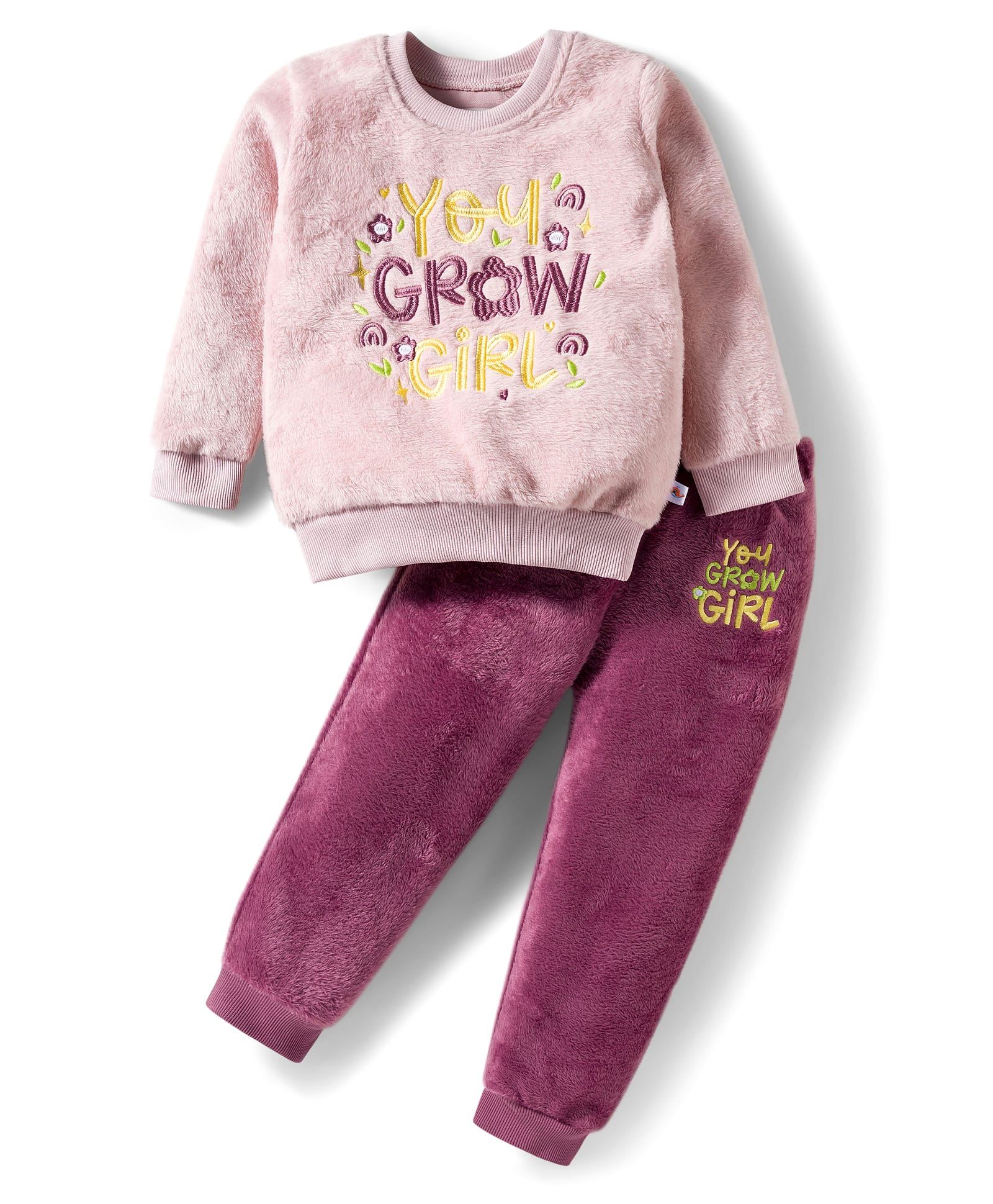 BUMZEE Knit Full Sleeves Winter Wear Text Embroidered Sweatshirt & Jogger Set - Mauve & Pink-image-28