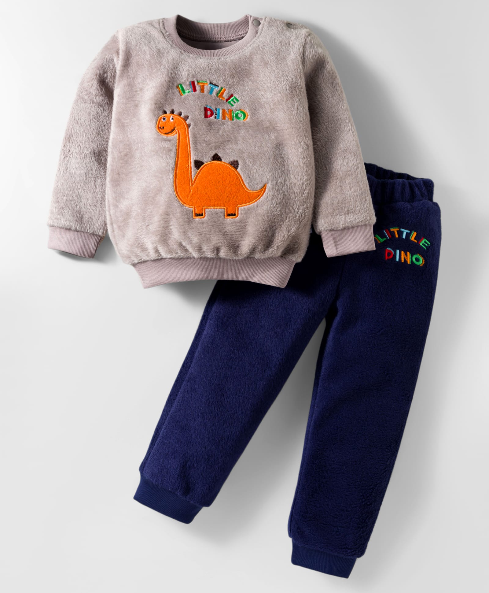 BUMZEE Cotton Knit Full Sleeves Sweatshirt & Jogger Set Dino Embroidery - Grey & Navy Blue-image-36