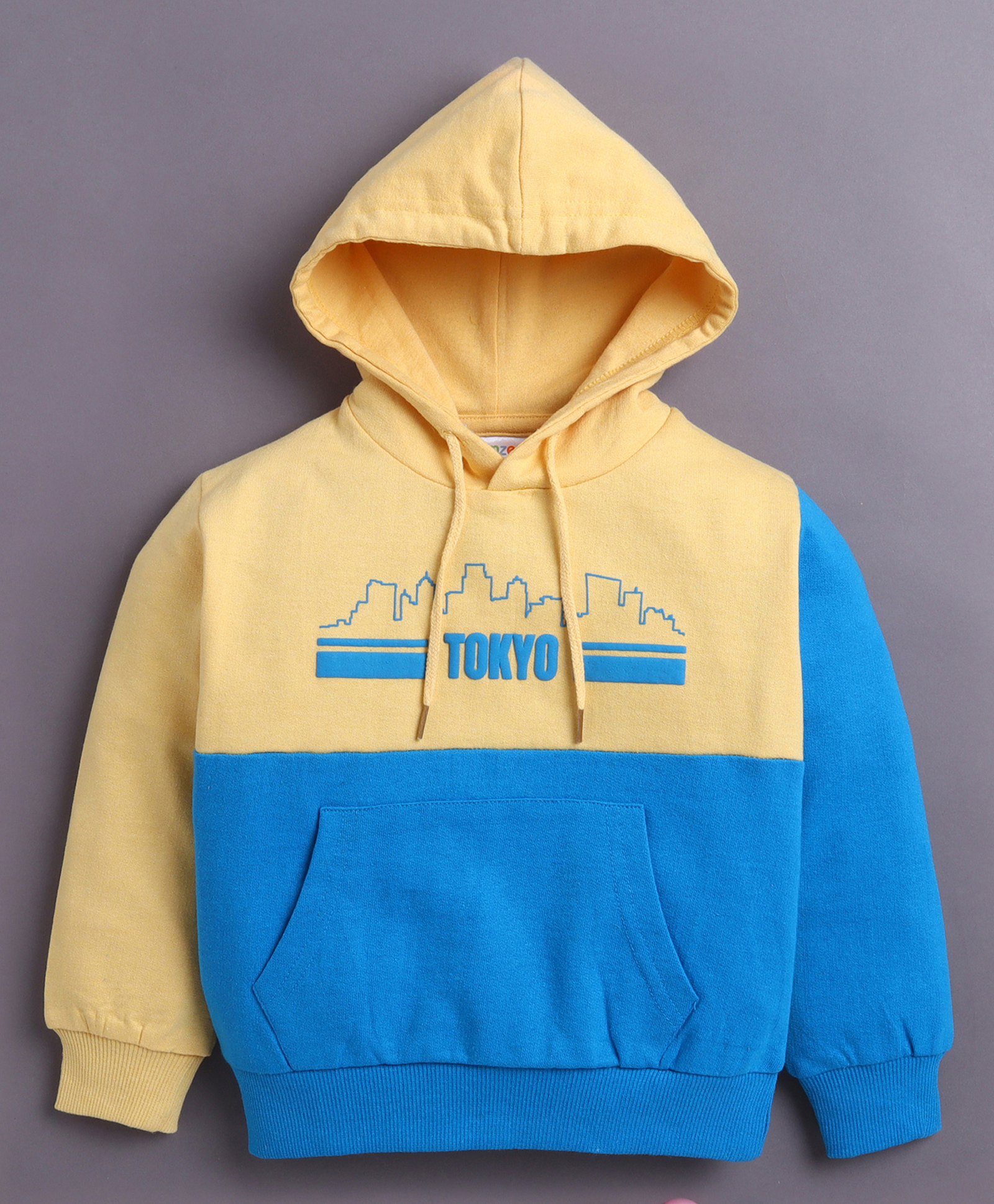BUMZEE Cotton Blend Full Sleeves Cut & Sew Design Text Printed Hooded Sweatshirt With Kangaroo Pockets - Yellow-picture-27