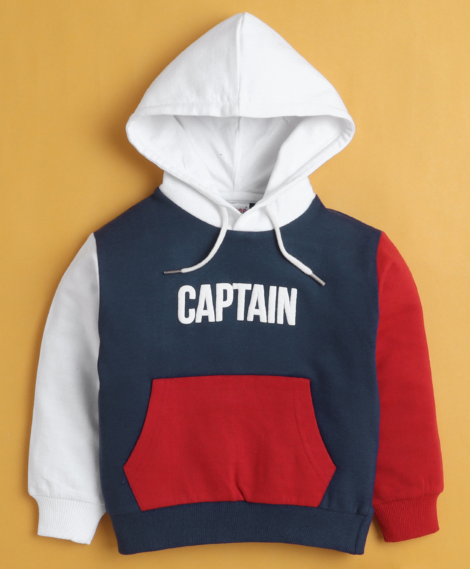 BUMZEE Knit Full Sleeves Text Printed Hooded Sweatshirt With Kangaroo Pockets - Navy Blue & Red-picture-11