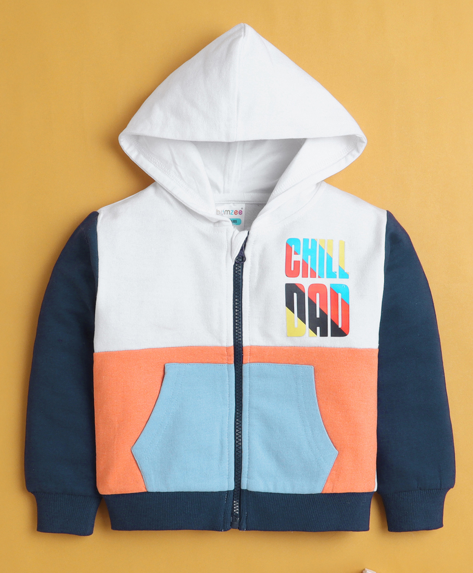 BUMZEE Knit Full Sleeves Text Printed Hooded Cut & Sew SweatJacket with Kangaroo Pocket - Multicolor-image-27