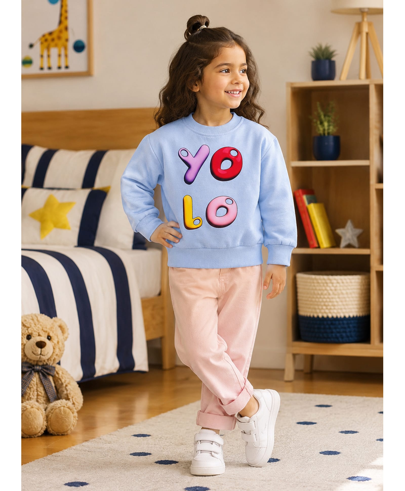 BUMZEE Cotton Knit Full Sleeves Winterwear Sweatshirt with YOLO Text Print - Light Blue-picture-25