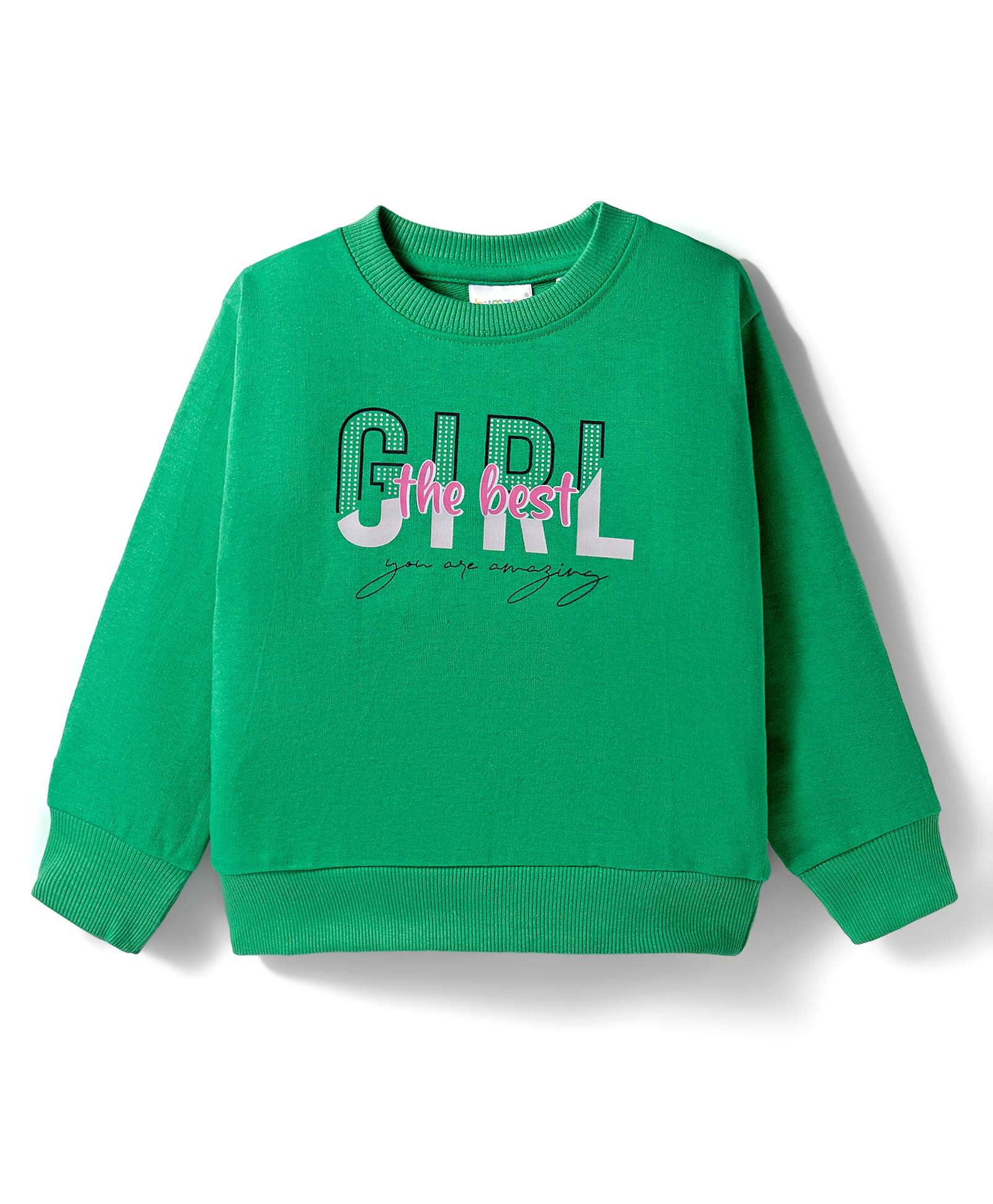 BUMZEE Knit Full Sleeves Sweatshirt with Girl the Best Text Print - Green-picture-19