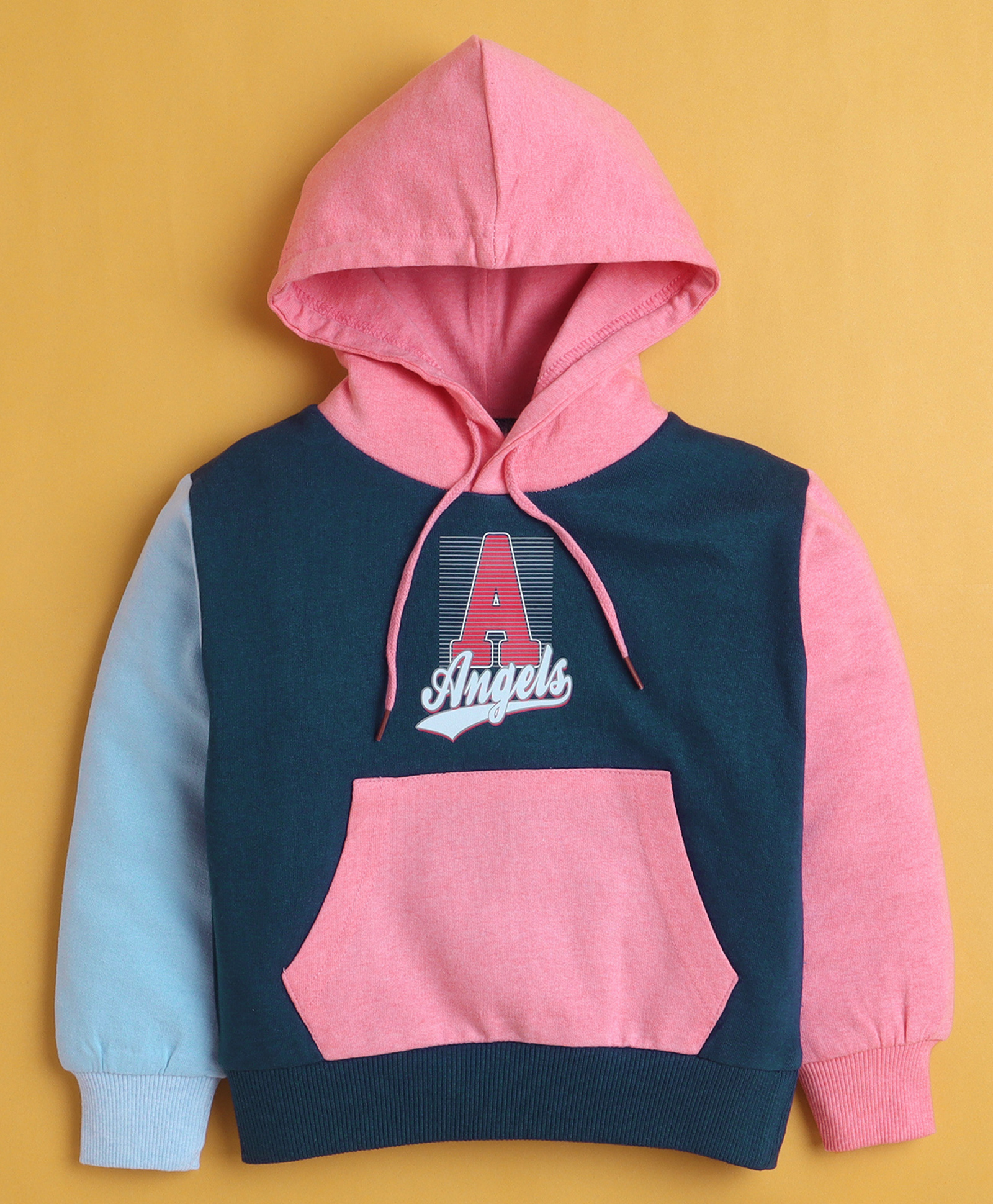 BUMZEE Knit Full Sleeves Text Printed Hooded Sweatshirt With Kangaroo Pockets - Navy Blue & Pink-image-39