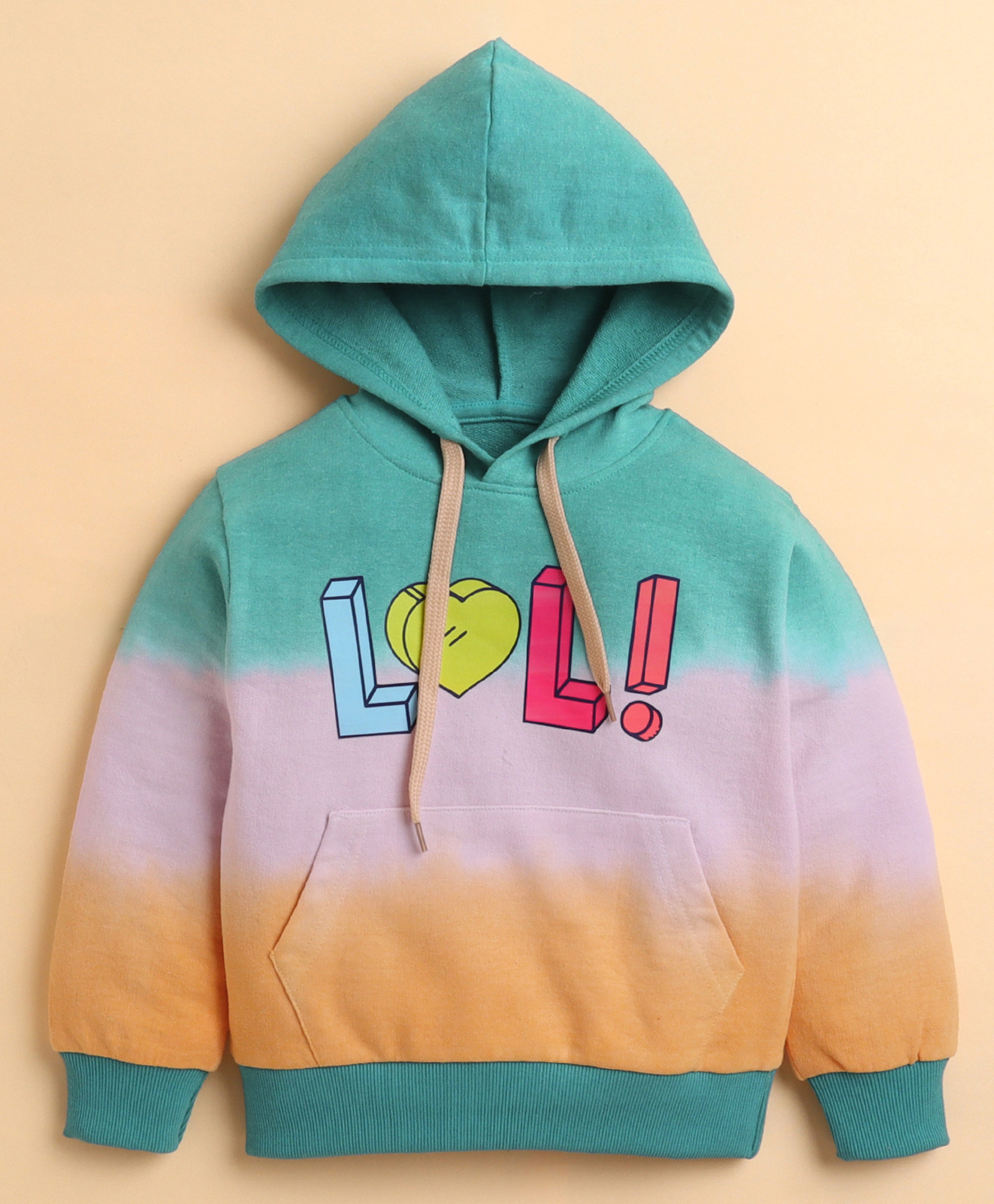 BUMZEE Knit Full Sleeves Color Block Design LOL Printed Hooded Sweatshirt With Kangaroo Pockets - Multicolor-image-36