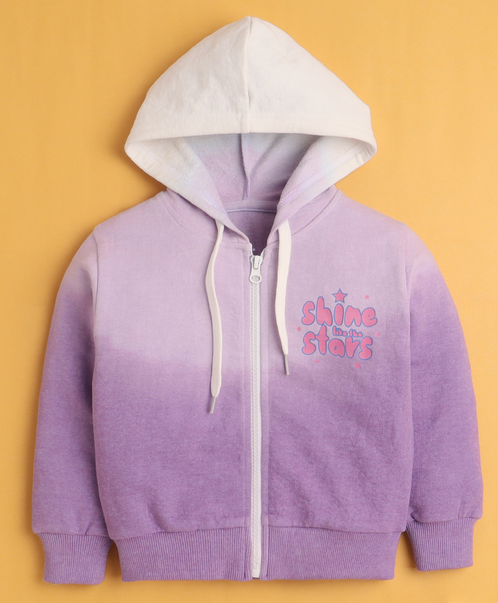 BUMZEE Cotton Blend Full Sleeves Color Block Design Text Printed Hooded Sweat Jacket - Lavender-image-38