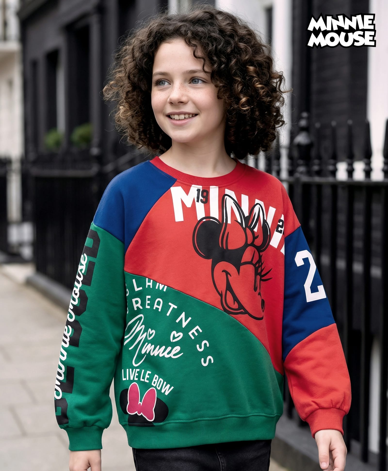 Pine Kids Disney Terry Knit Drop Shoulder Full Sleeves Cut & Sew Sweatshirt with Minnie & Friends Graphic - Multicolor-picture-25