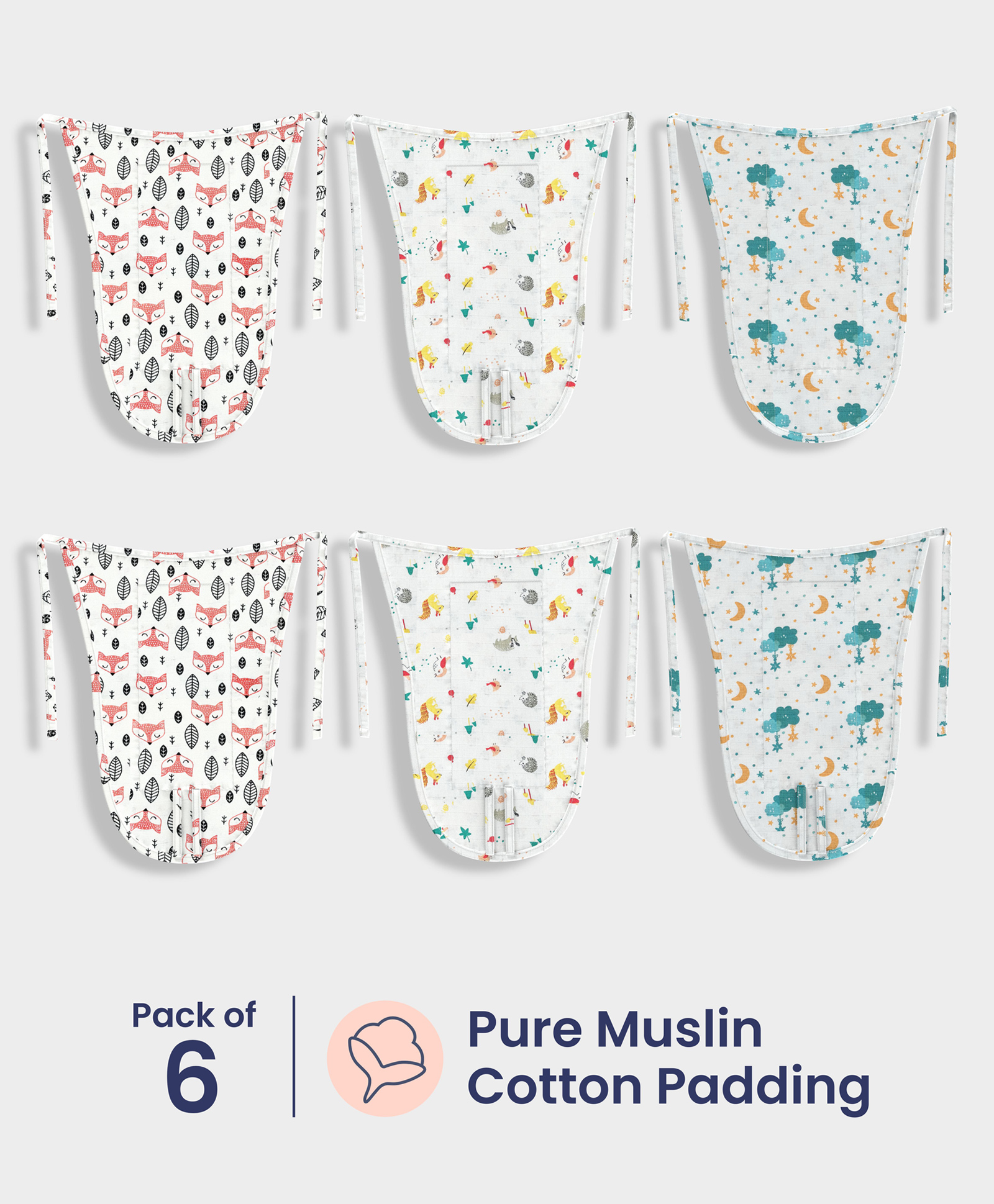 Orange Sugar 100% Cotton Muslin Pack of 6 Printed Nappies for 0-6 Months Babies - Multicolor