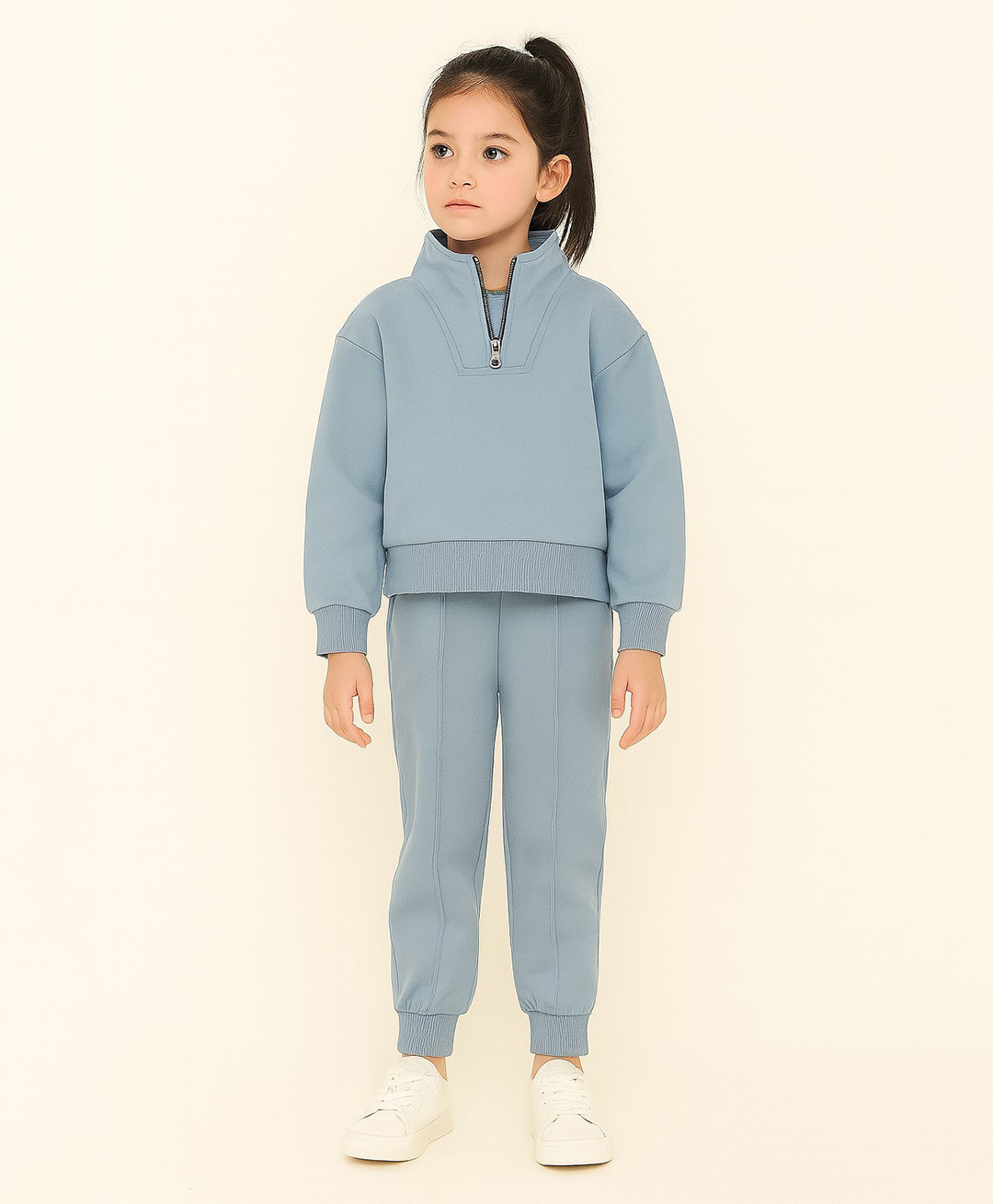 Aww Hunnie Terry Knit Full Sleeves Solid Sweatshirt & Joggers Set - Blue-picture-25