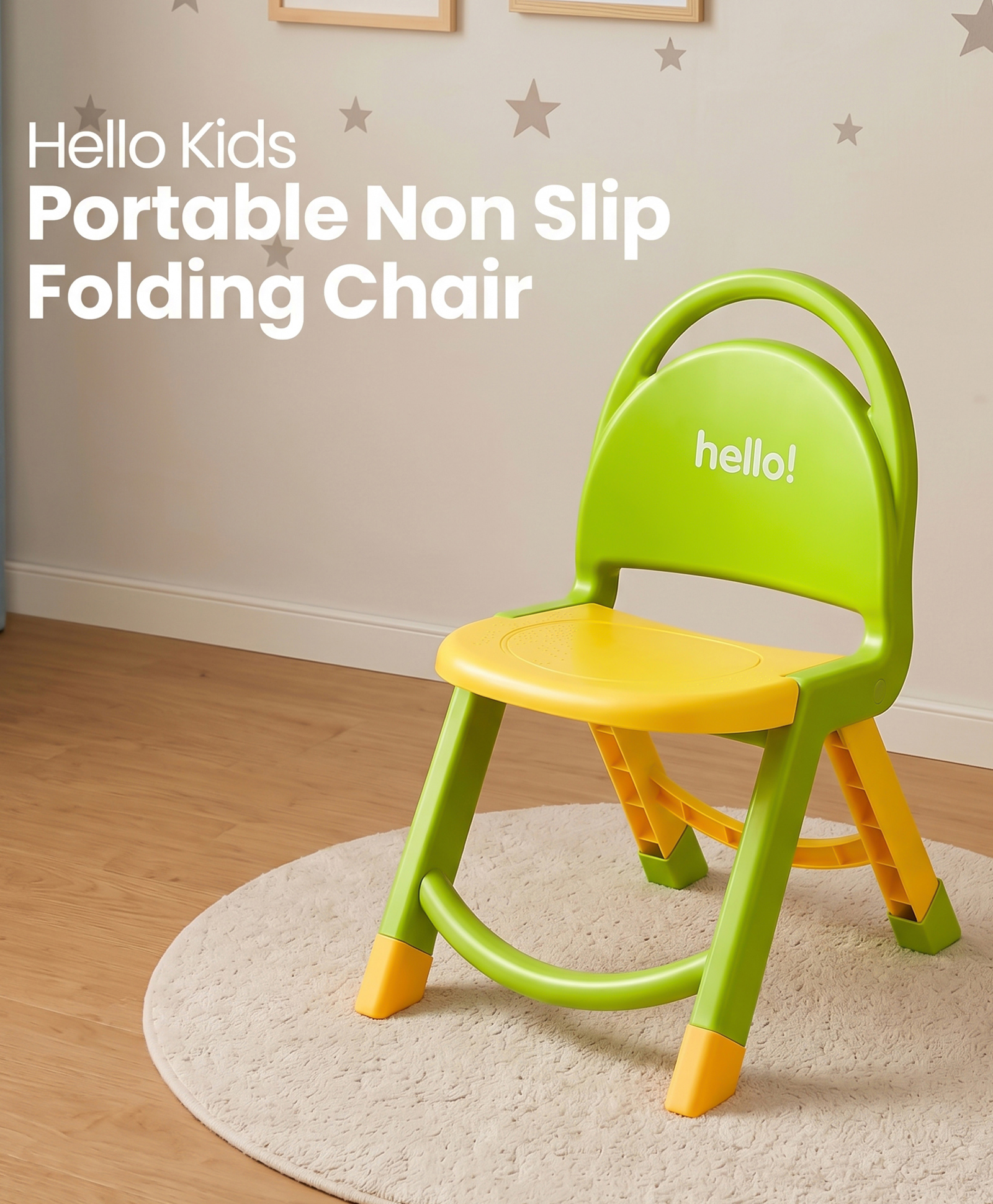 Babyhug Hello Kids Portable Non-Slip Folding Chair - Yellow & Green | Light Weight| Anti-skid Legs| No Assembly Required| Indoor and Outdoor-picture-17