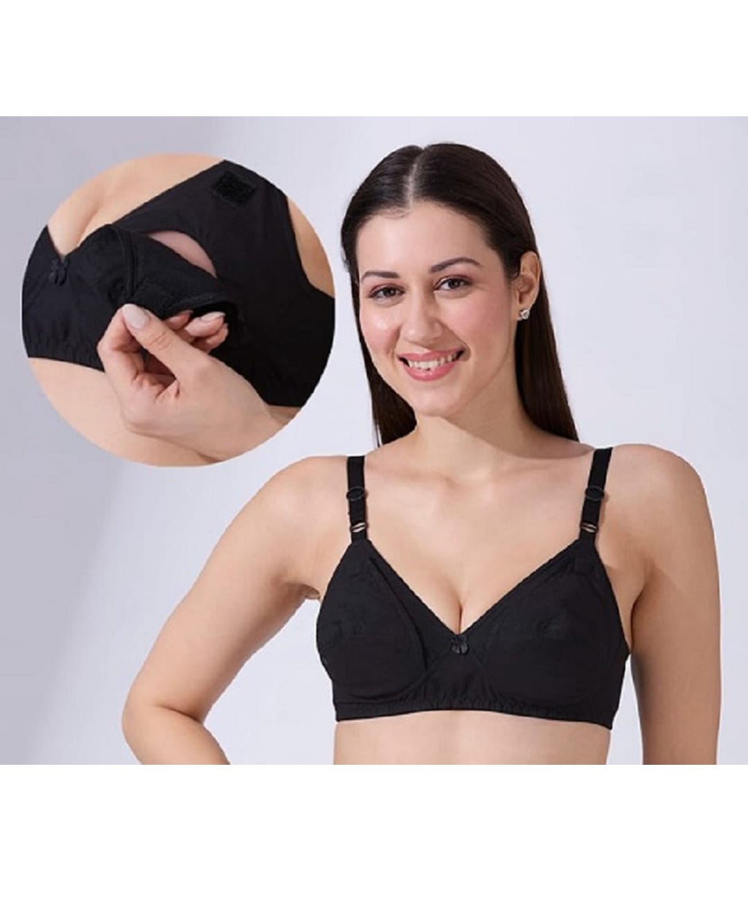 Blush 9 Maternity Cotton Woven Solid Maternity Bra With Nursing Access - Black-image-26