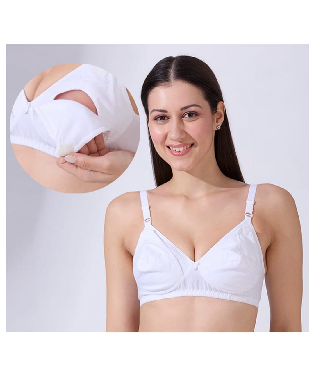 Blush 9 Maternity Cotton Woven Solid Maternity Bra With Nursing Access - White-picture-1