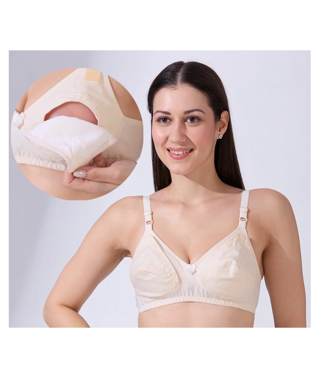 Blush 9 Maternity Cotton Woven Solid Maternity Bra With Nursing Access - Cream-image-2