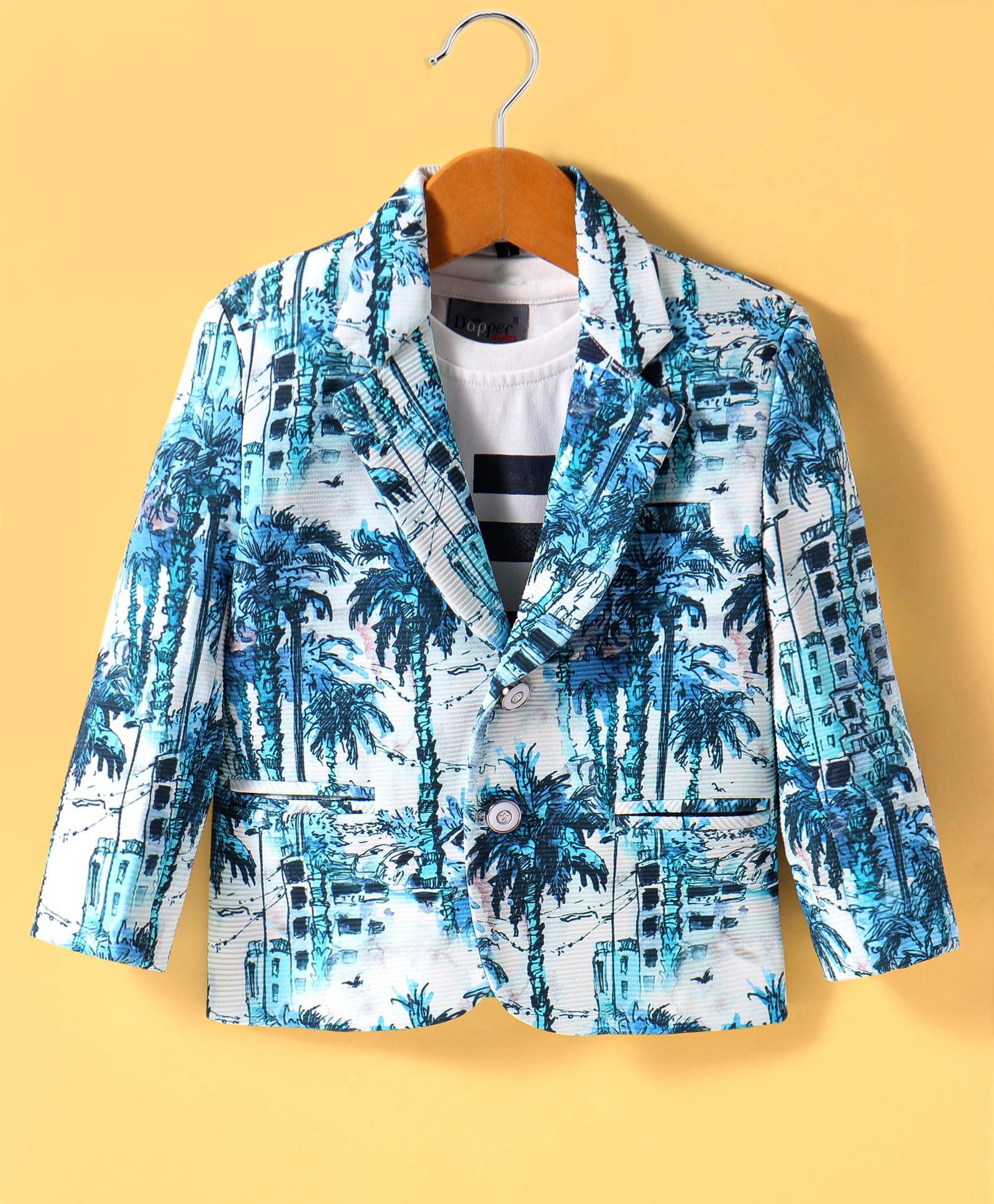 Dapper Dudes Full Sleeves Palm Tree Printed Blazer With Tee Set - Blue-picture-28
