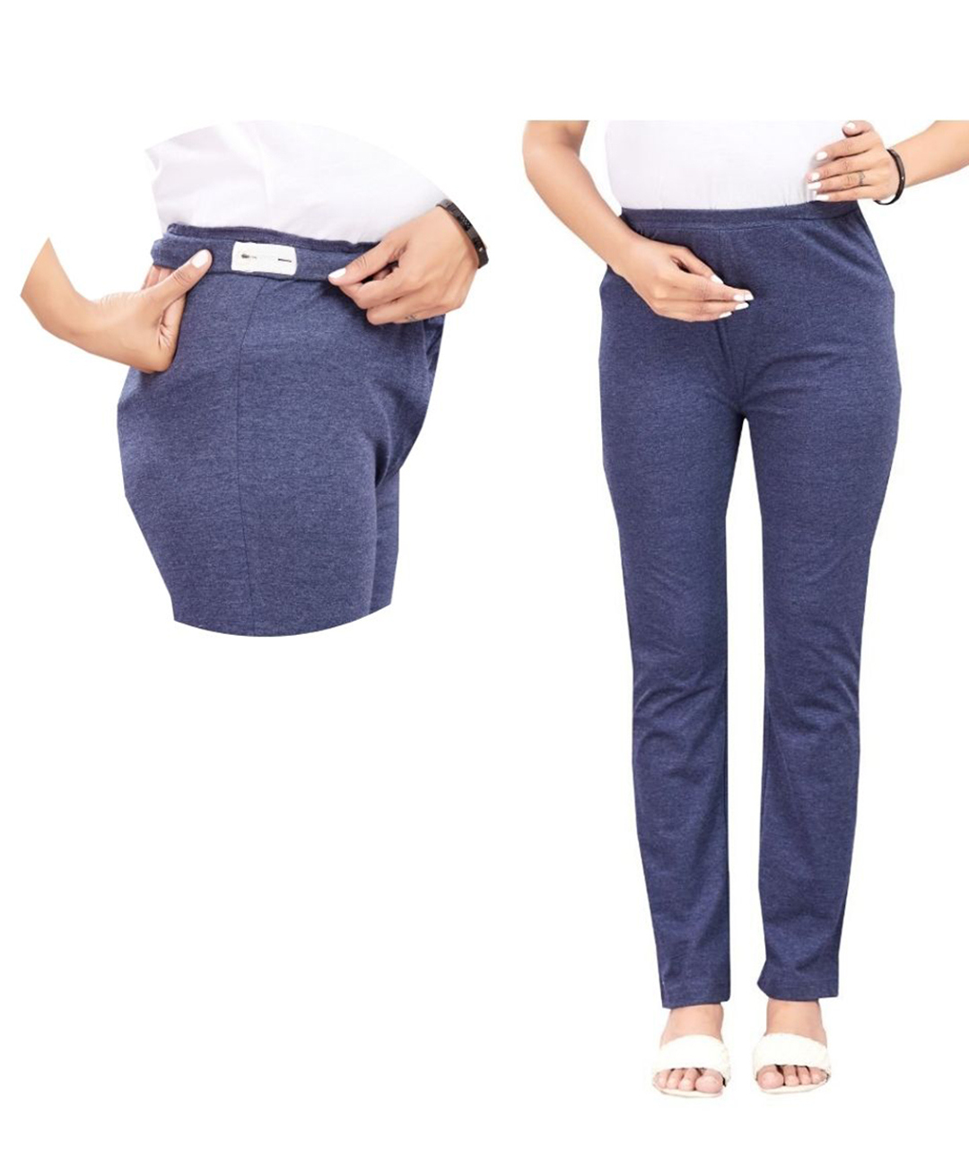 Mama & Bebe Cotton Knit Solid Maternity Pant - Navy Blue-picture-24