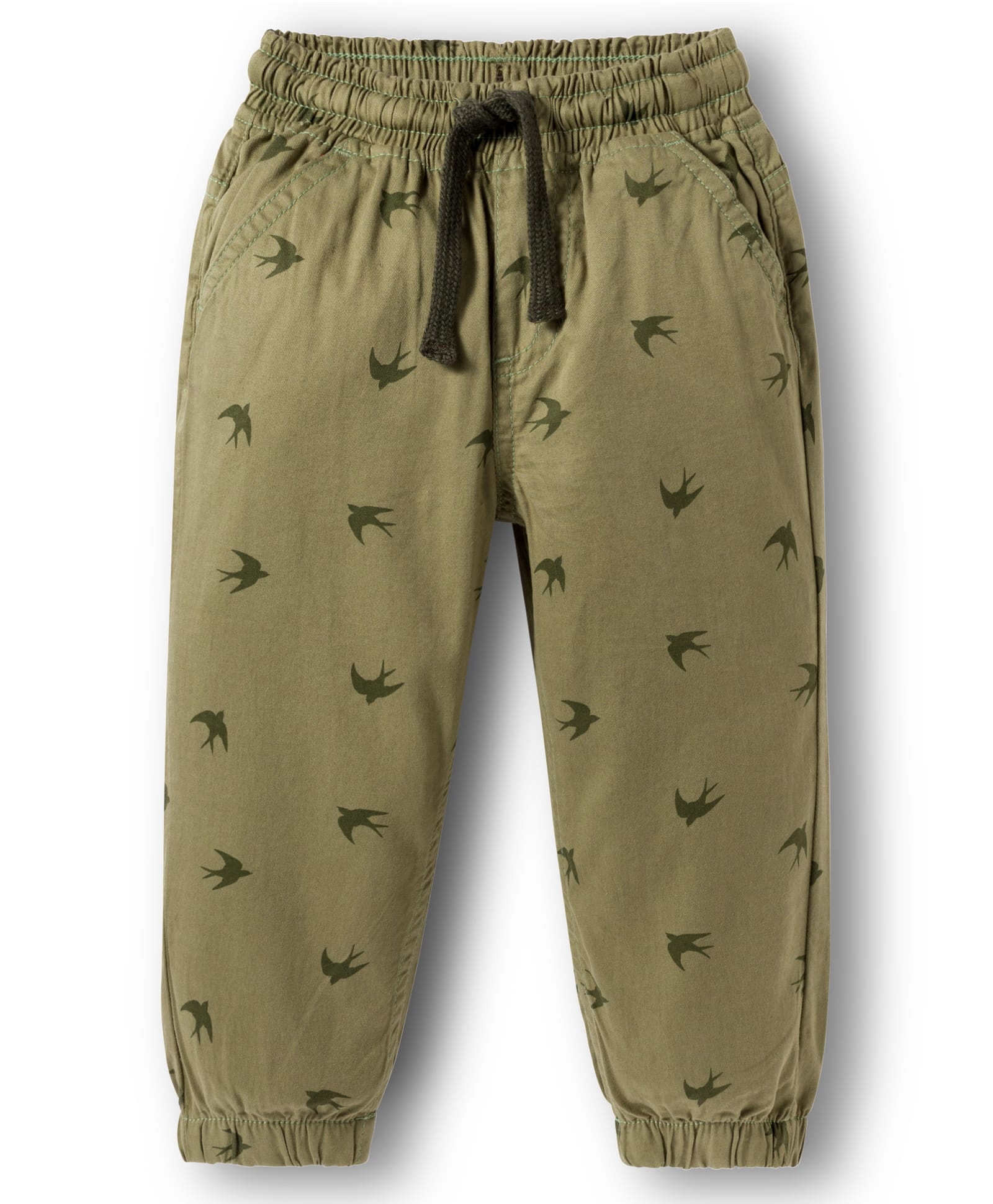 Babyhug Cotton Woven Full Length Trouser Pant With Bird Print - Green-picture-11