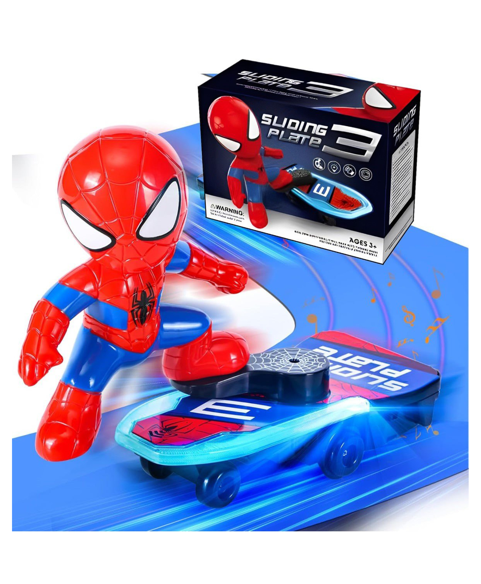 ADKD Spider Superhero Skateboard Sliding Plate Toy with Auto-Turning Action and LED Light Toy for Kids- Multicolor