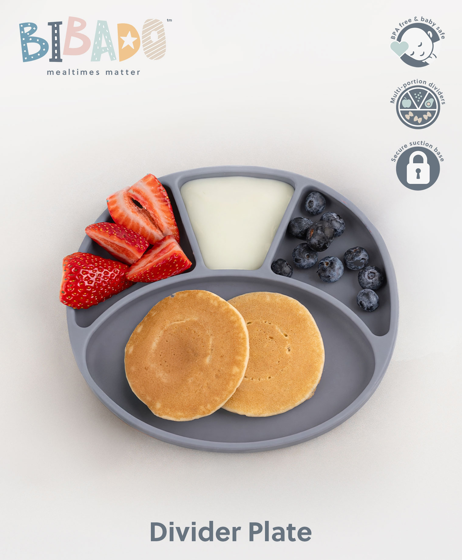 BiBaDo Silicone Suction Plate for Baby, Divider Plate for Self Baby Feeding - Blue-image-19