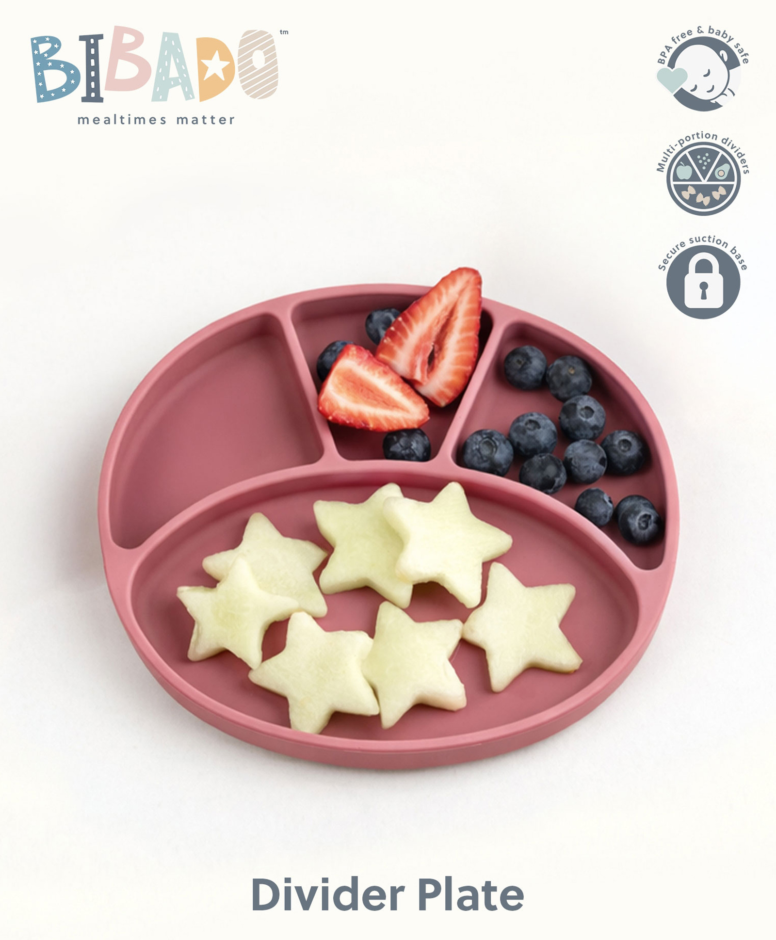 BiBaDo Silicone Suction Plate for Baby, Divider Plate for Self Baby Feeding - Pink-image-21