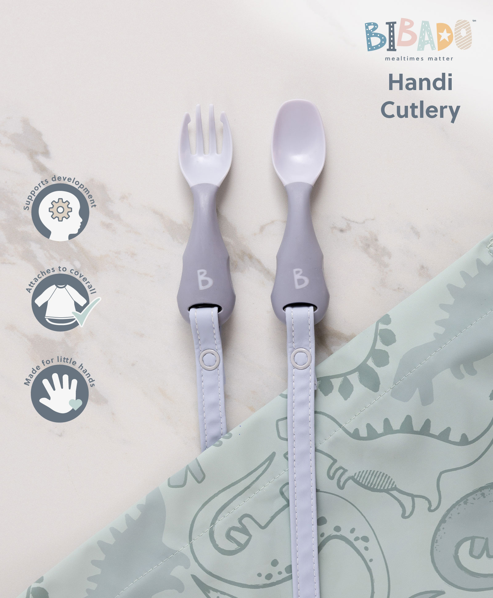 BiBaDo Handi Cutlery Set for Baby - Easy-Grip Spoon & Fork with Attachable Straps - Blue-image-46