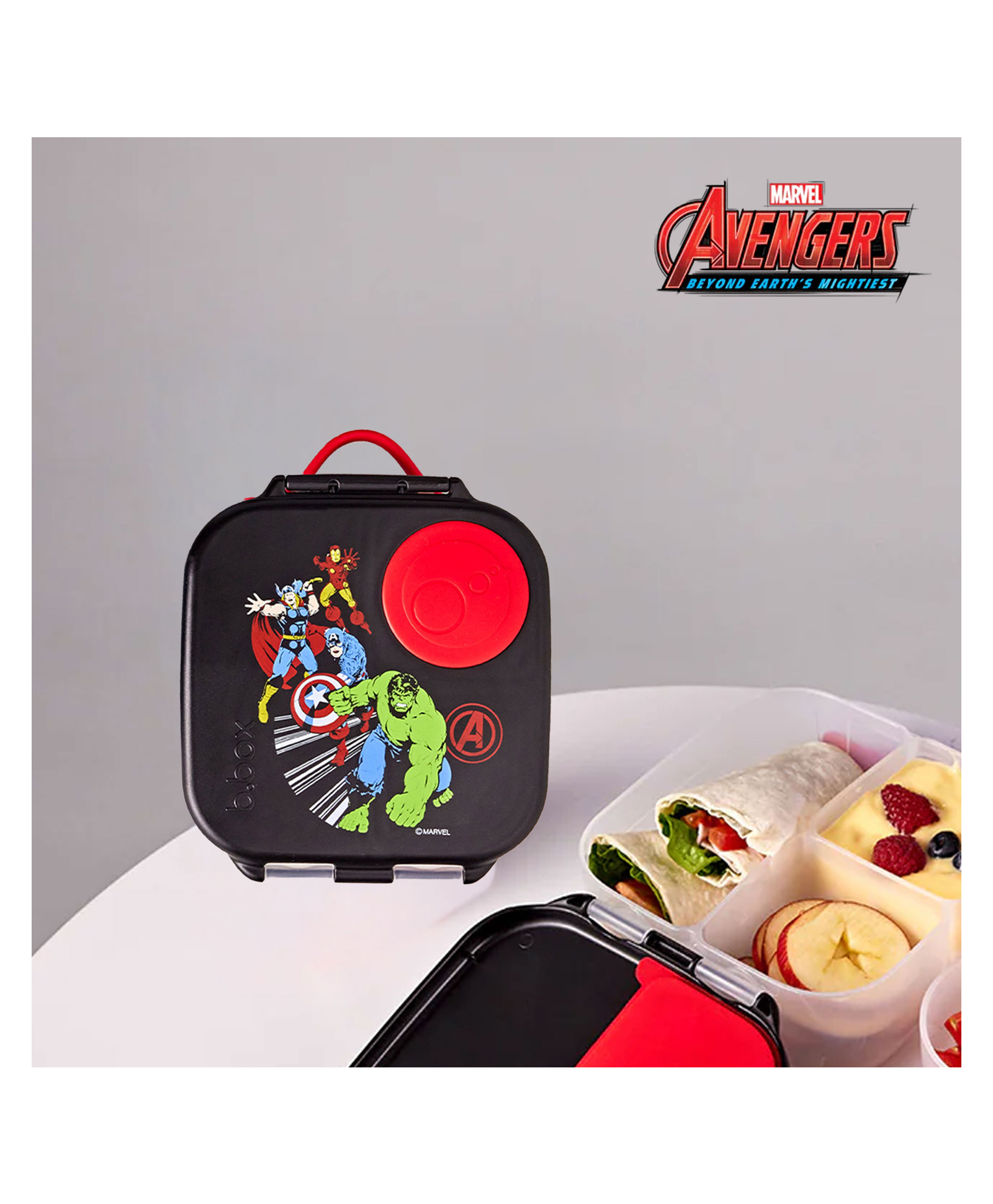 b.box Marvel Avengers Mini Lunchbox for Kids - 1L Capacity, Adjustable Divider, Flexi Fruit Holder, BPA-Free - Multicolor-image-26